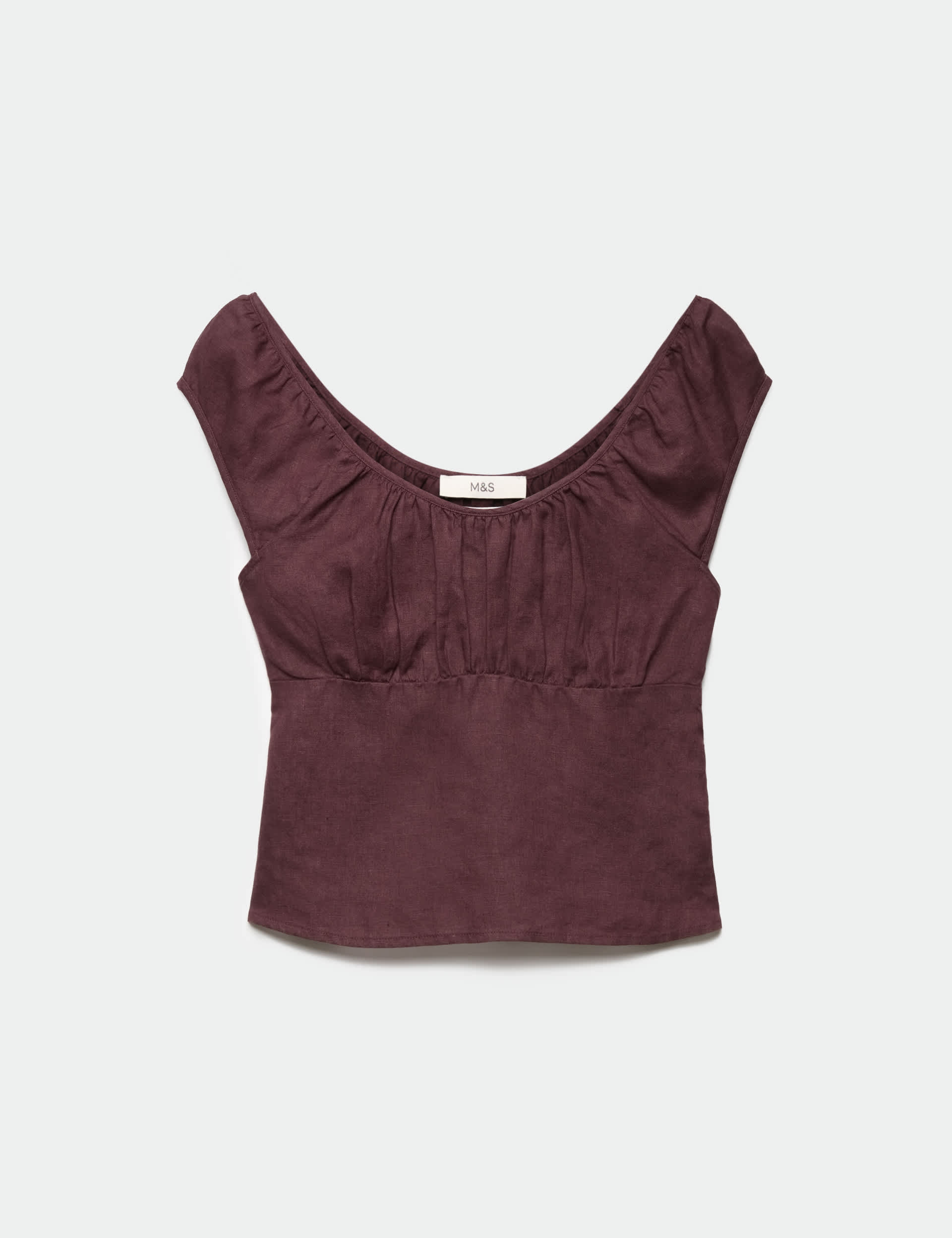 Pure Linen Square Neck Ruched Top