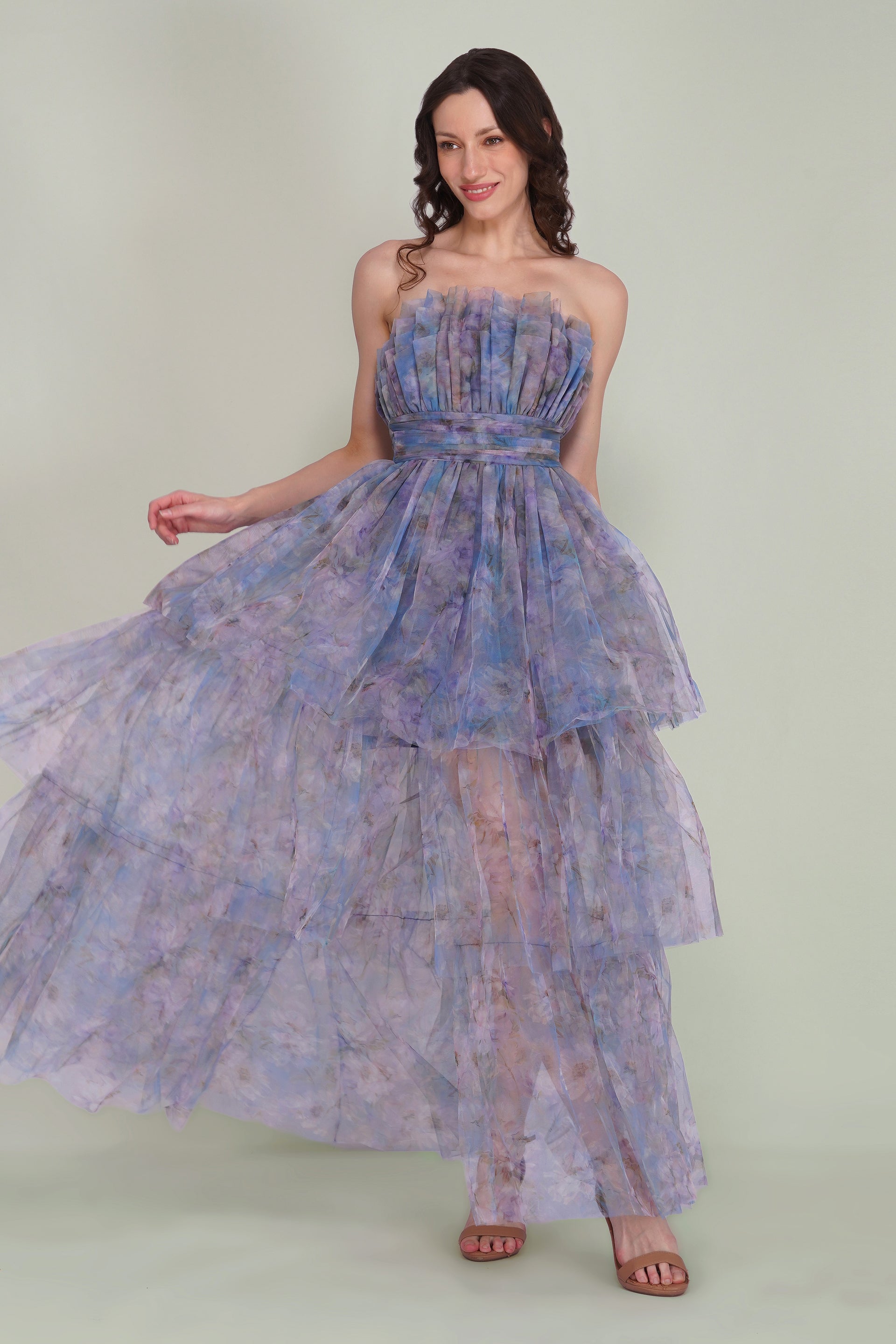 Natalia Tulle Maxi Dress in Lavender Bloom - Uk6 / Lavender Bloom