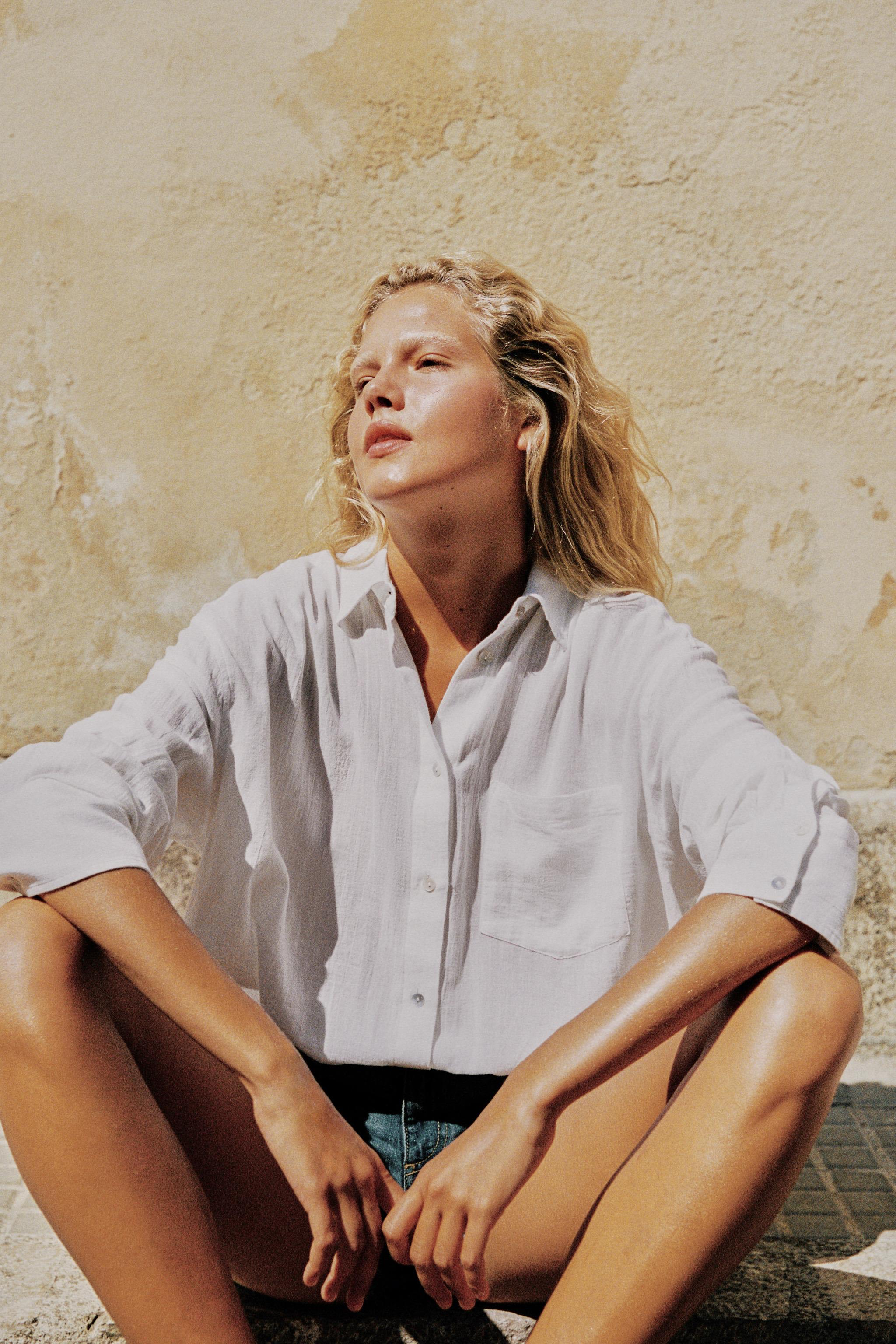 Oversize Gauze Shirt With Pocket - White - Xs