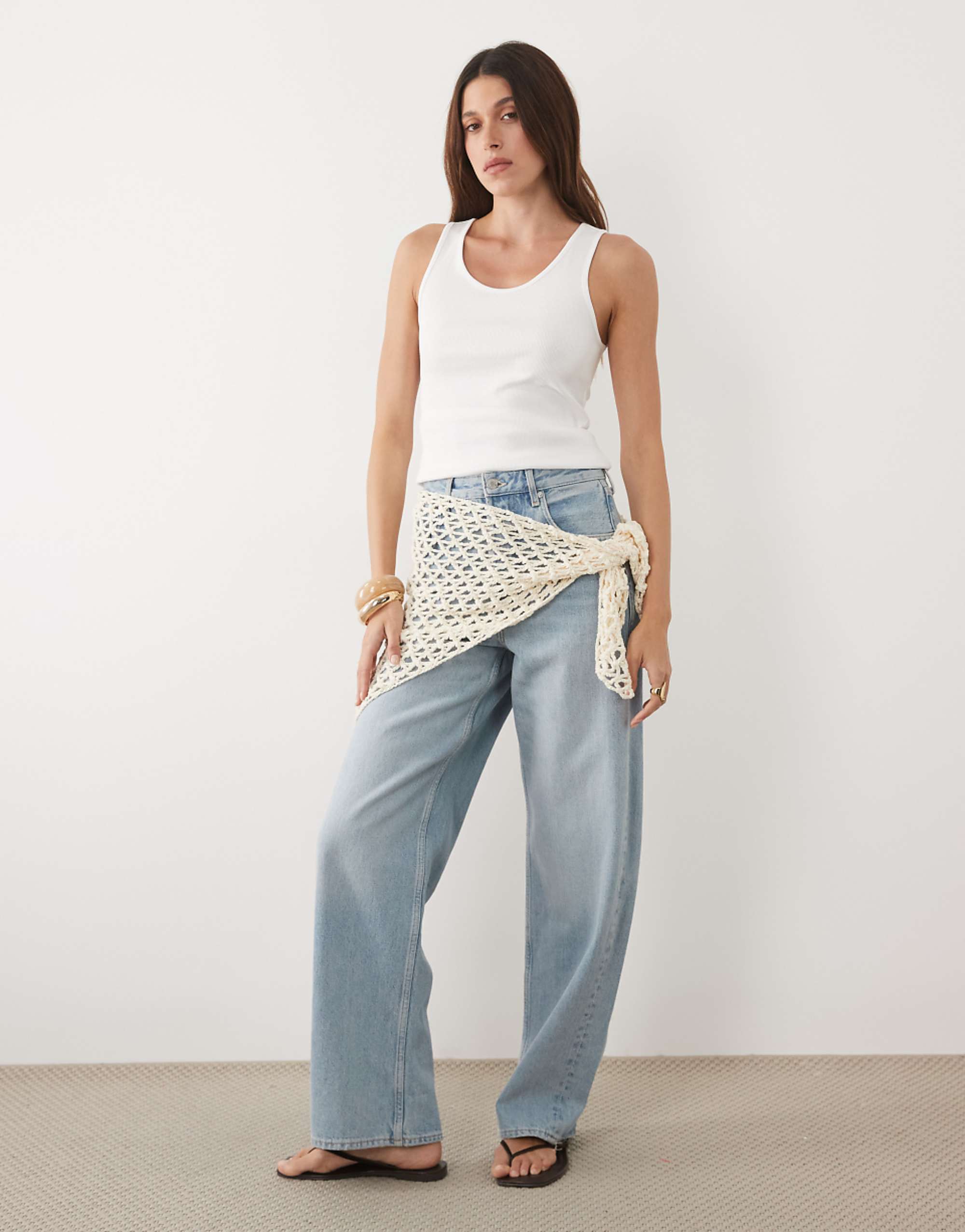Asos Design Hand Crochet Triangle Scarf in Off White