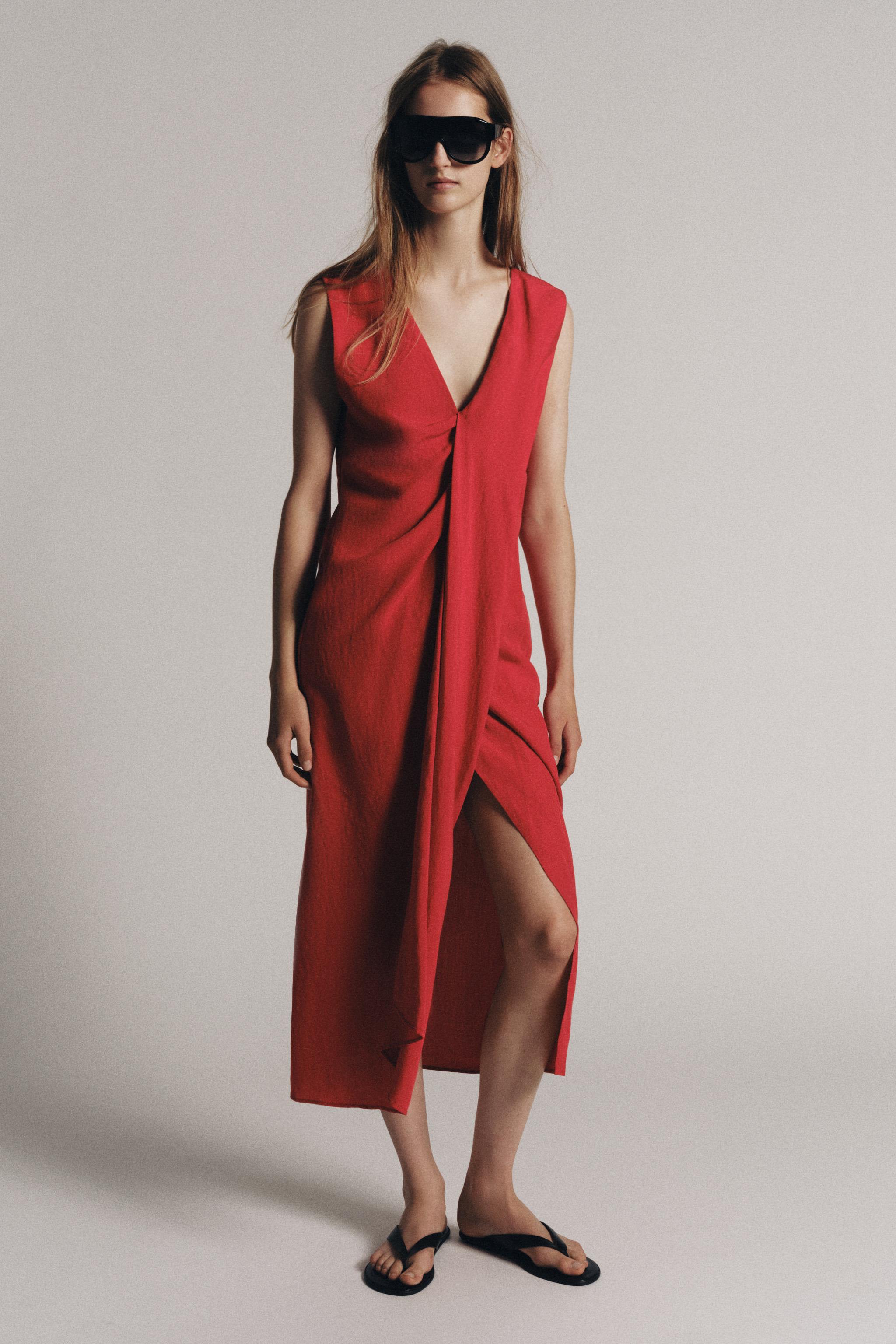 Zw Collection Gathered Midi Dress - Red - Xs