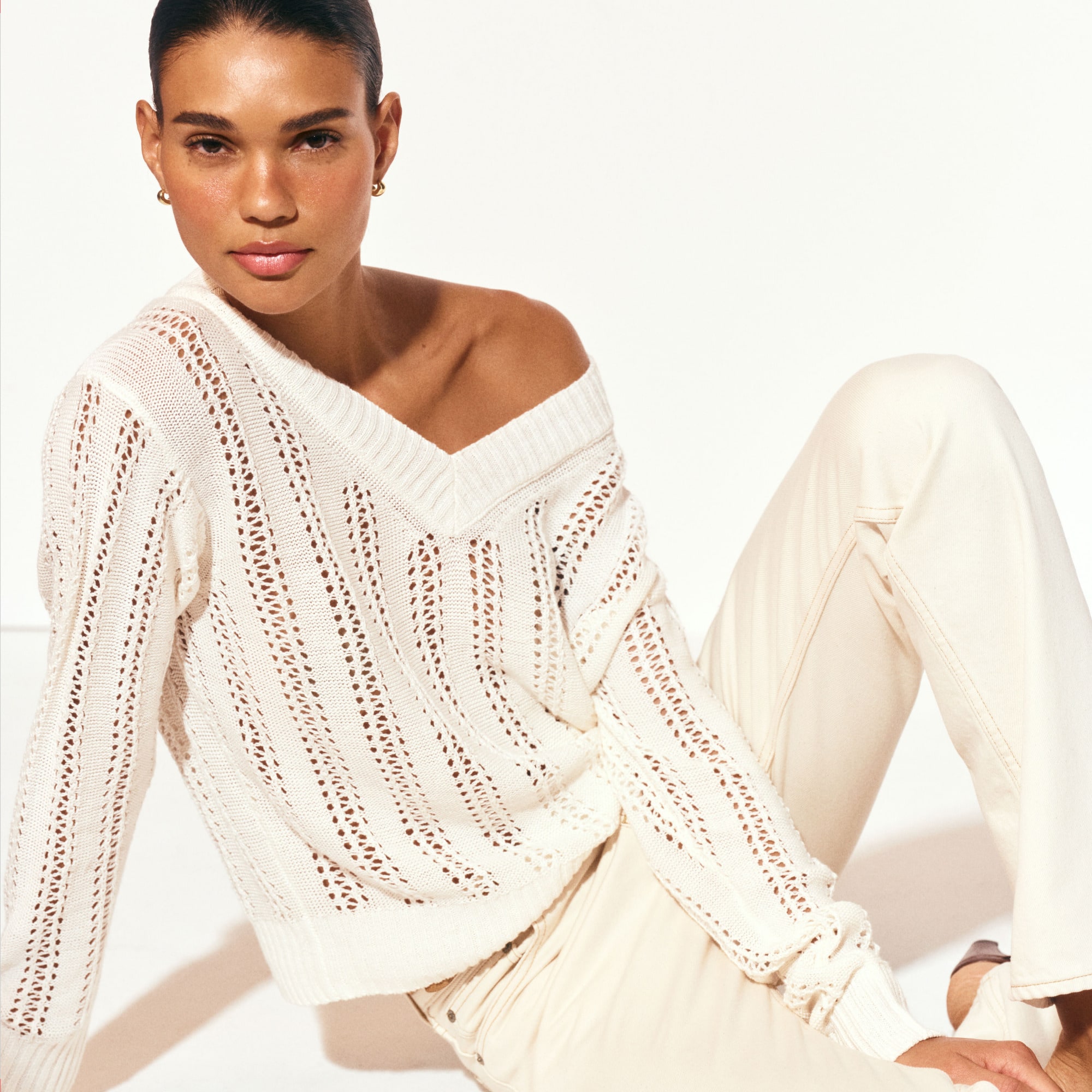 J.Crew Open-Knit V-Neck Sweater in Linen Blend