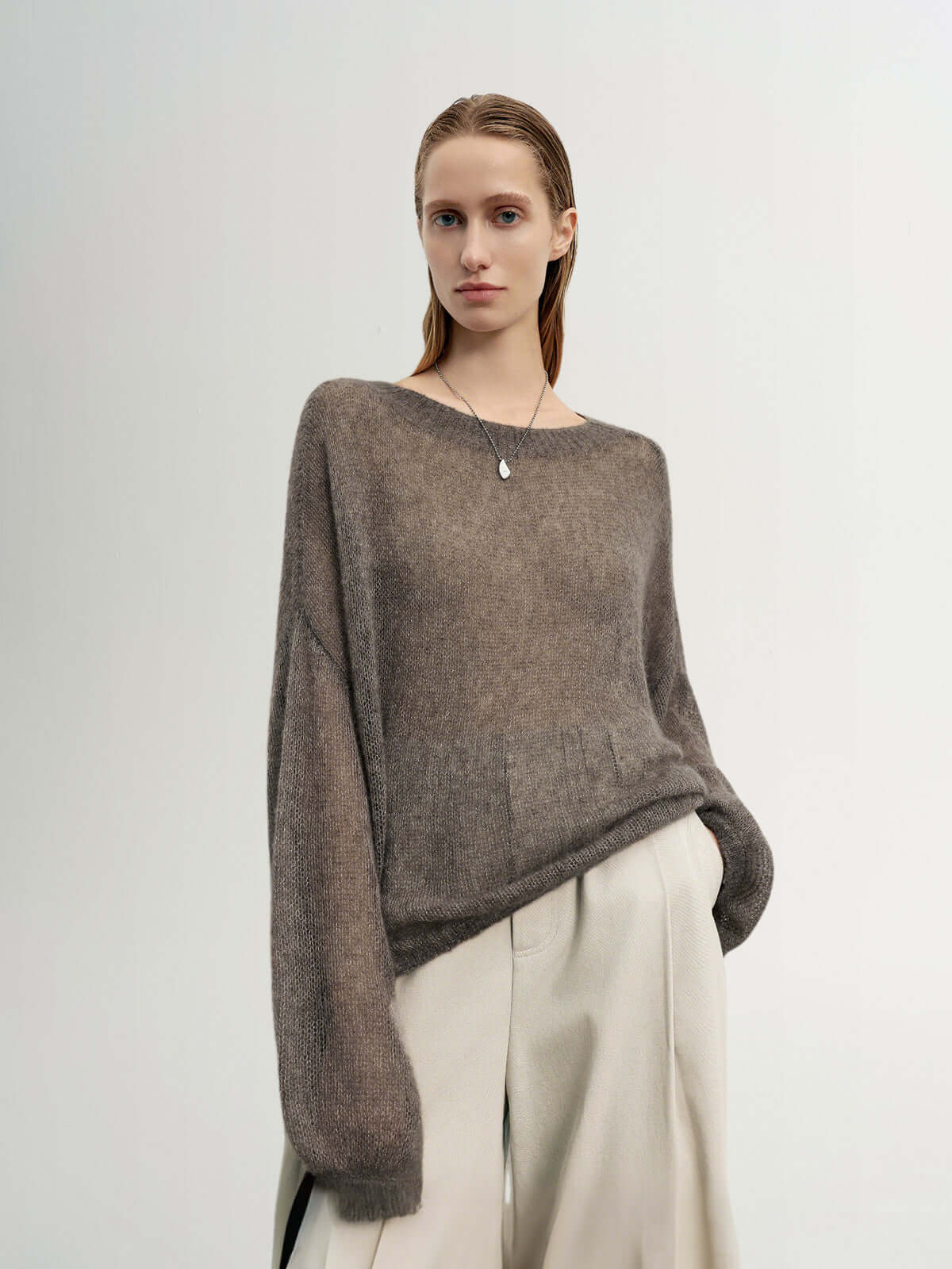 Cashmere-Silk Relaxed Pullover Sweater - Raw Velvet Brown / M