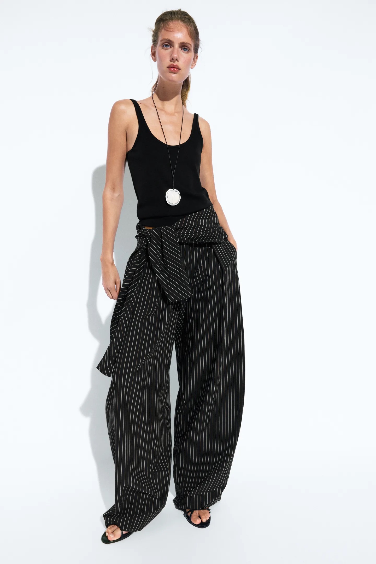 Massimo Dutti, Striped Barrel Fit Pants With Scarf Detail