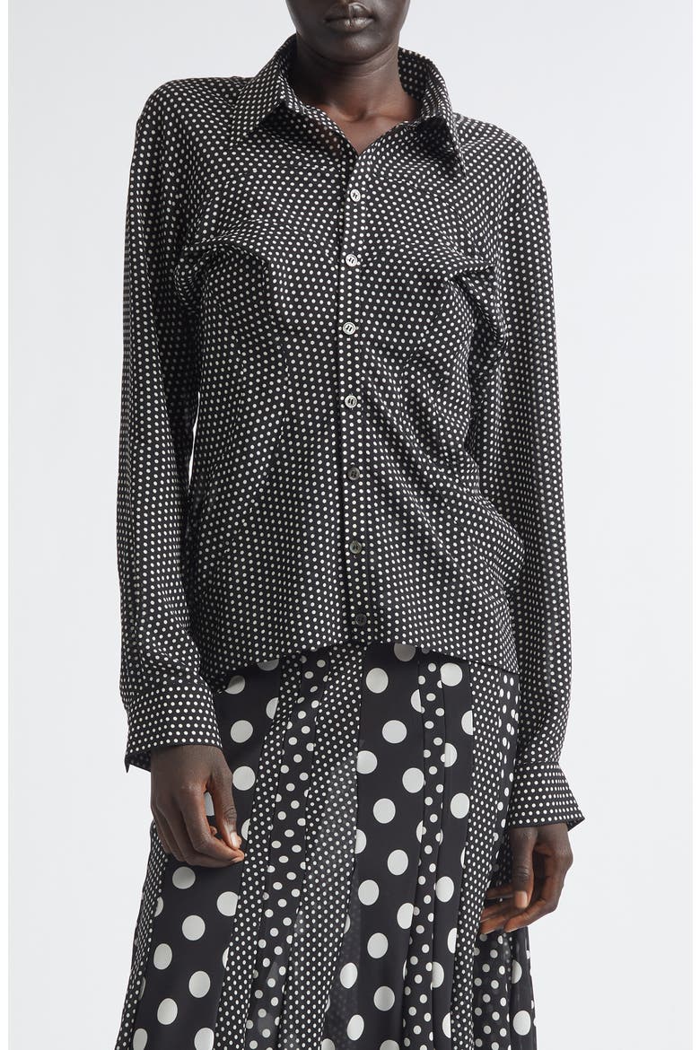 Polka Dot Georgette Button-Up Shirt