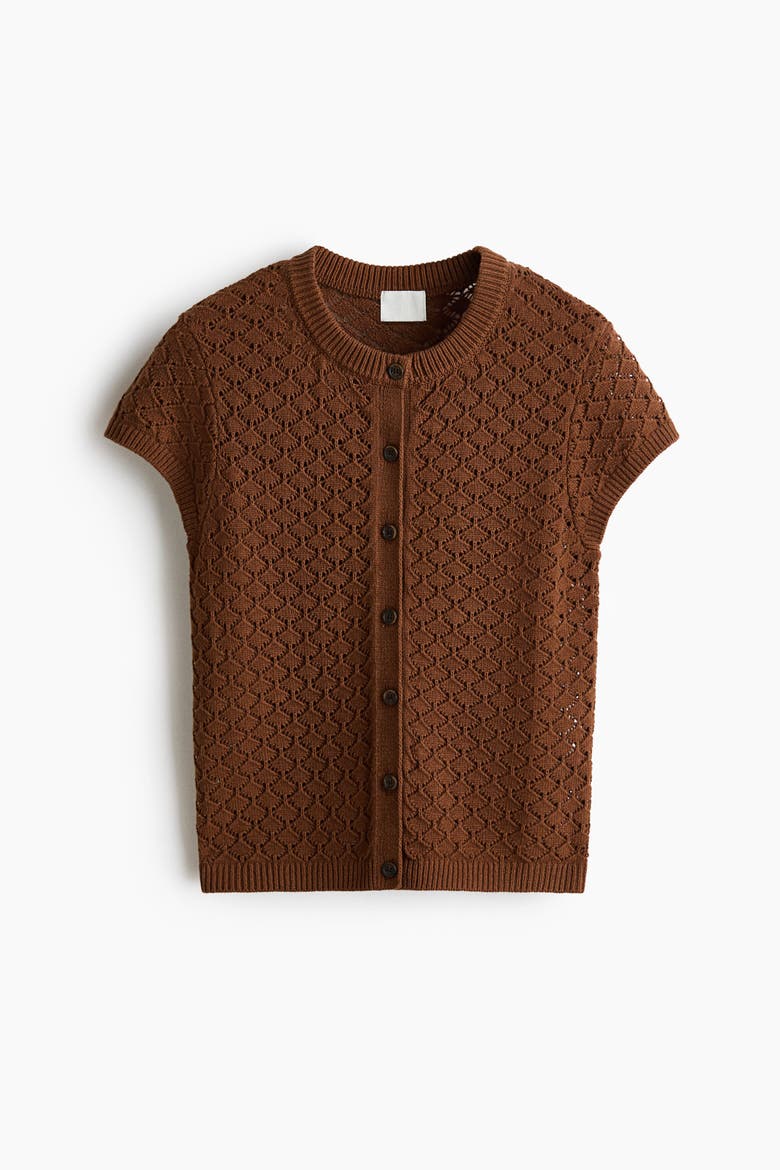 H&M Cap-Sleeved Pointelle-Knit Cardigan