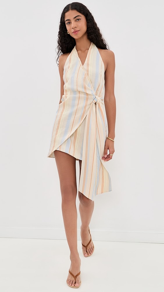 SIR. Pernille Wrap Halter Mini Dress - Sommer Stripe