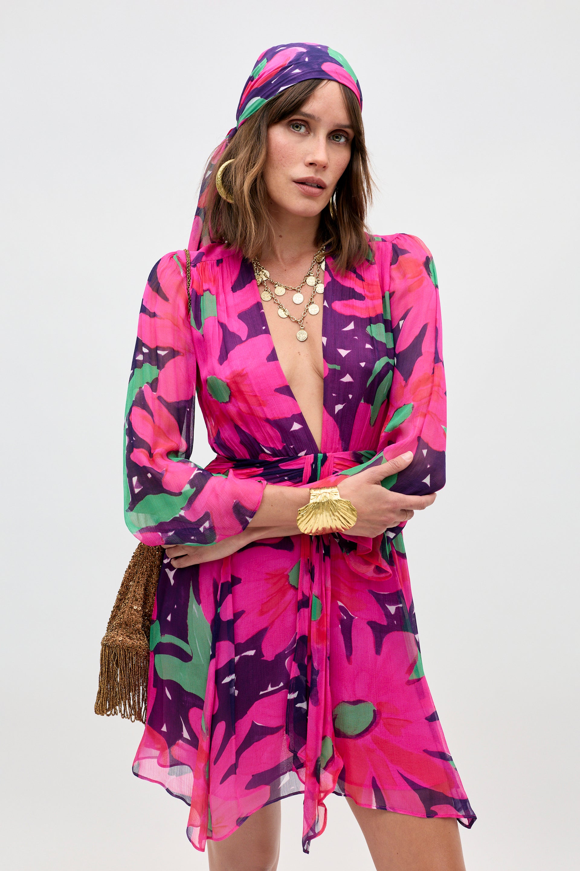 Clove Chiffon Mini Dress in Danish Floral Pink