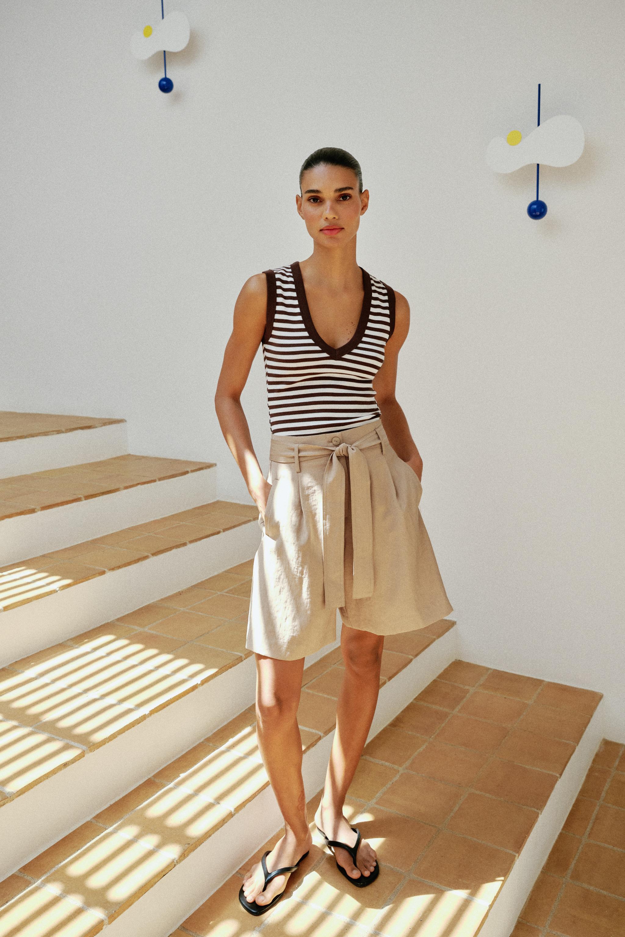 Tie-Belt Bermuda Shorts - Mid-Camel - Xs