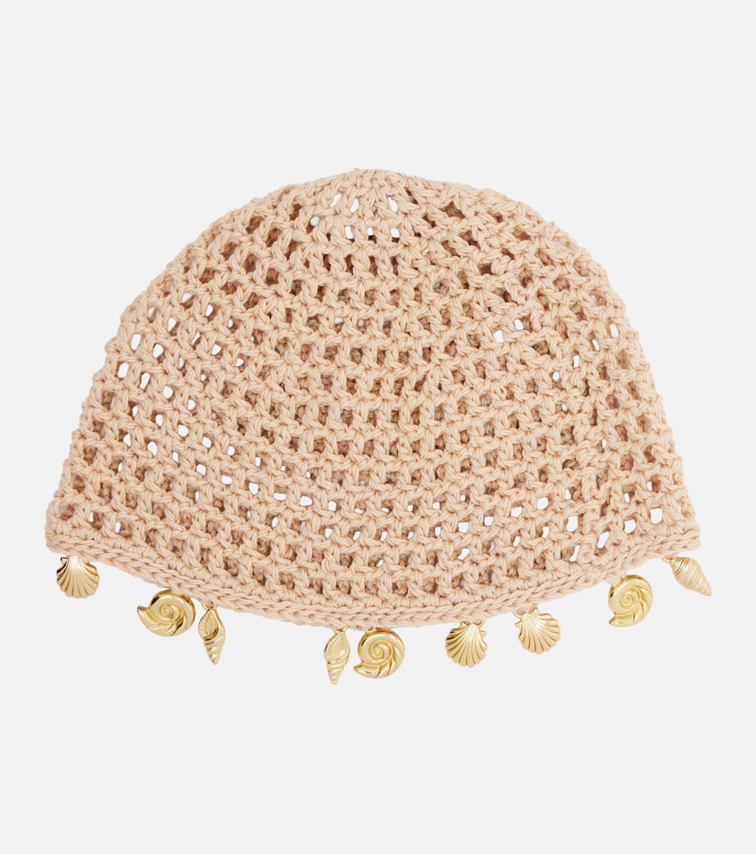 Embellished Crochet Cotton Hat in Beige - Oseree