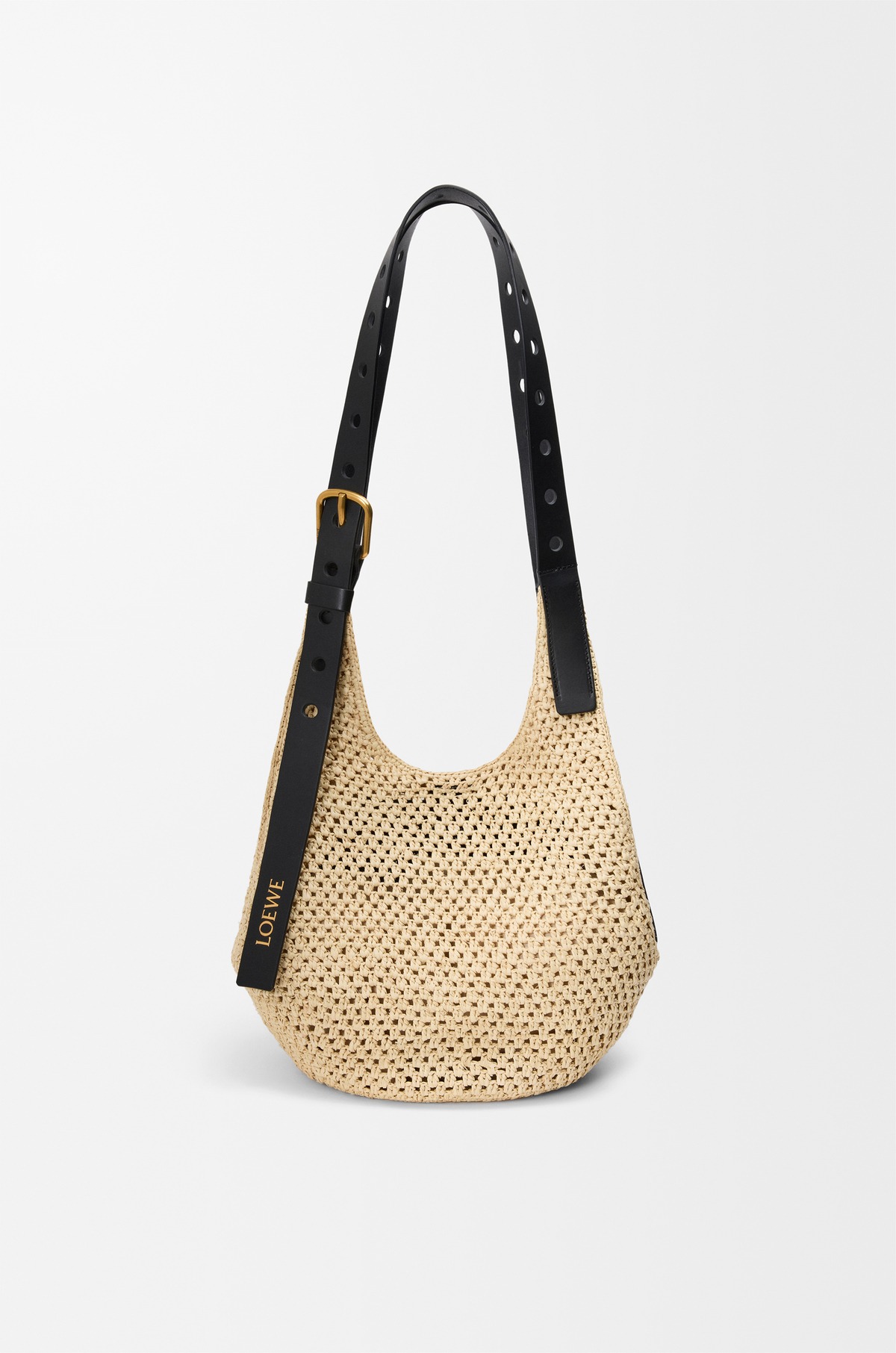 Loewe, Small Punch Hole Hobo in Raffia and Calfskin
