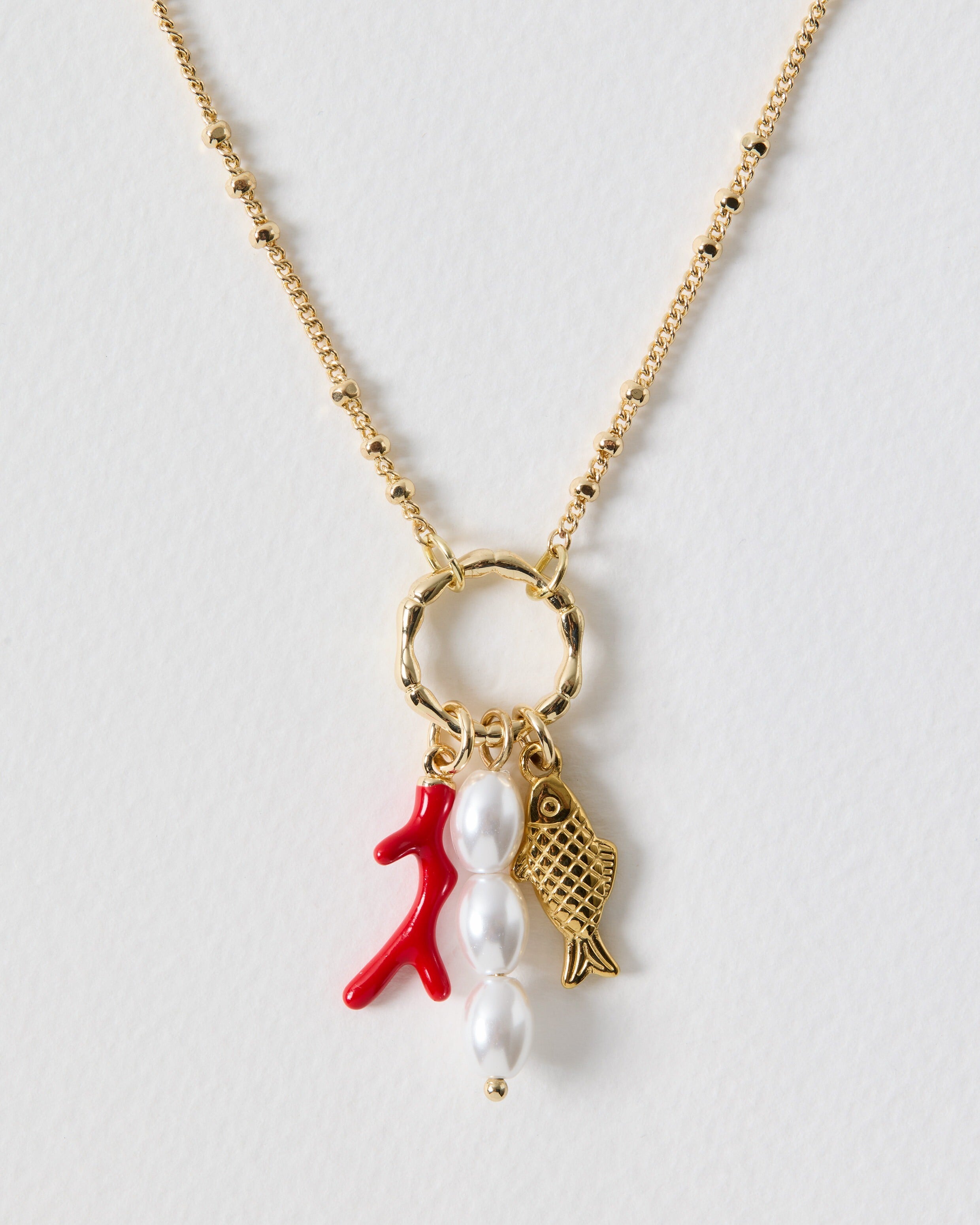 Fish, Coral & Faux Pearl Charm Necklace | Oliver Bonas