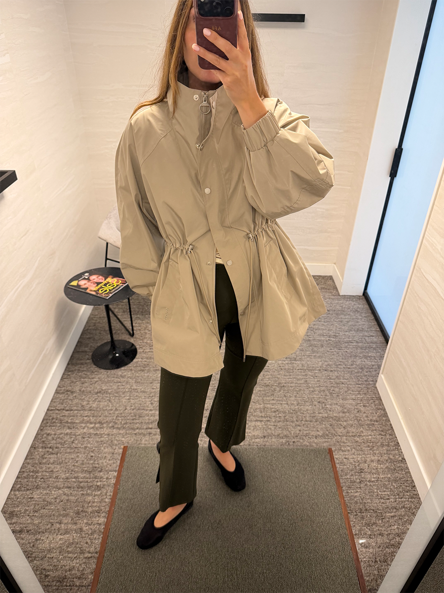Anna LaPlaca trying on fall fashion items from the Nordstrom Anniversary Sale