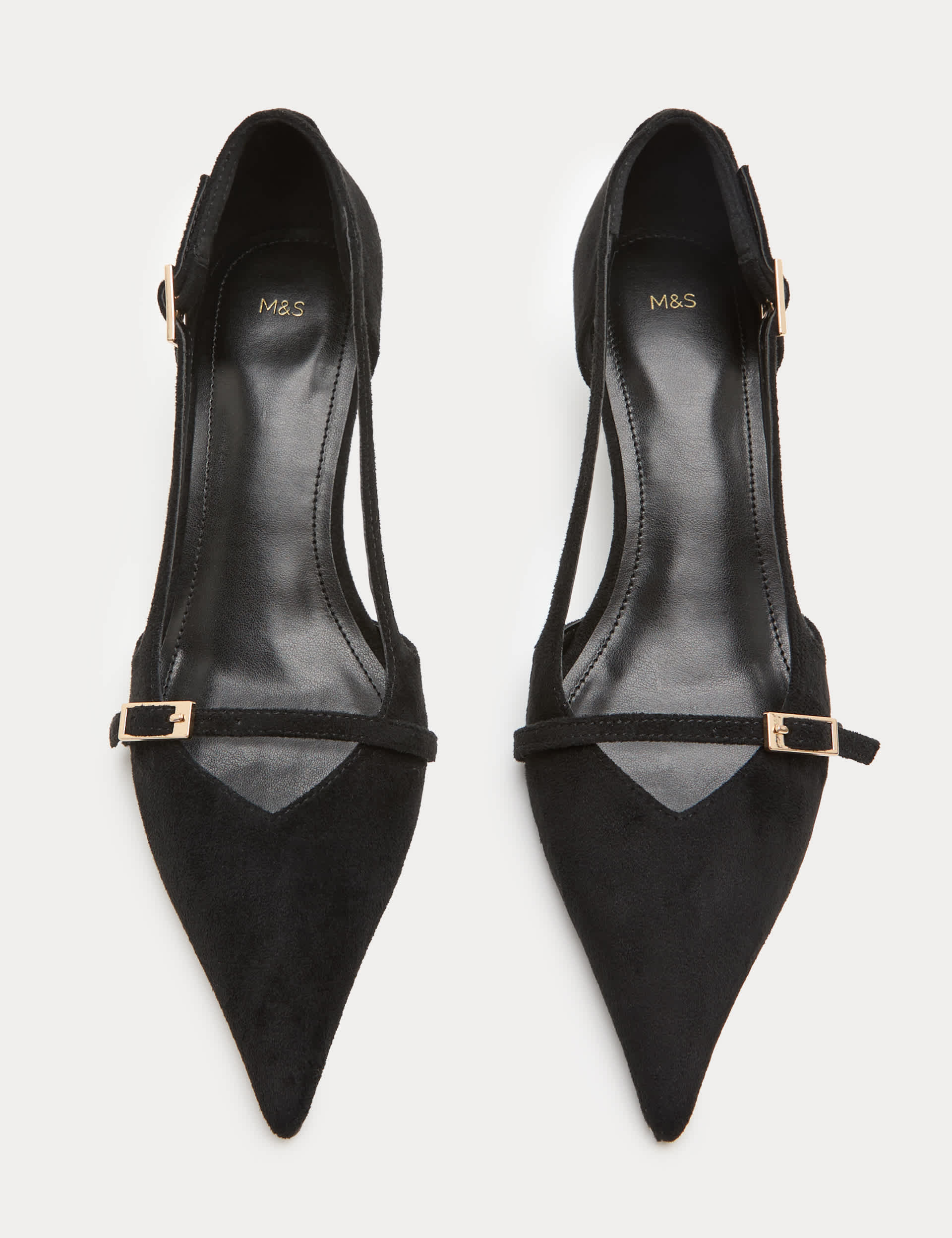 Buckle Detail Kitten Heel Pointed Court Shoes