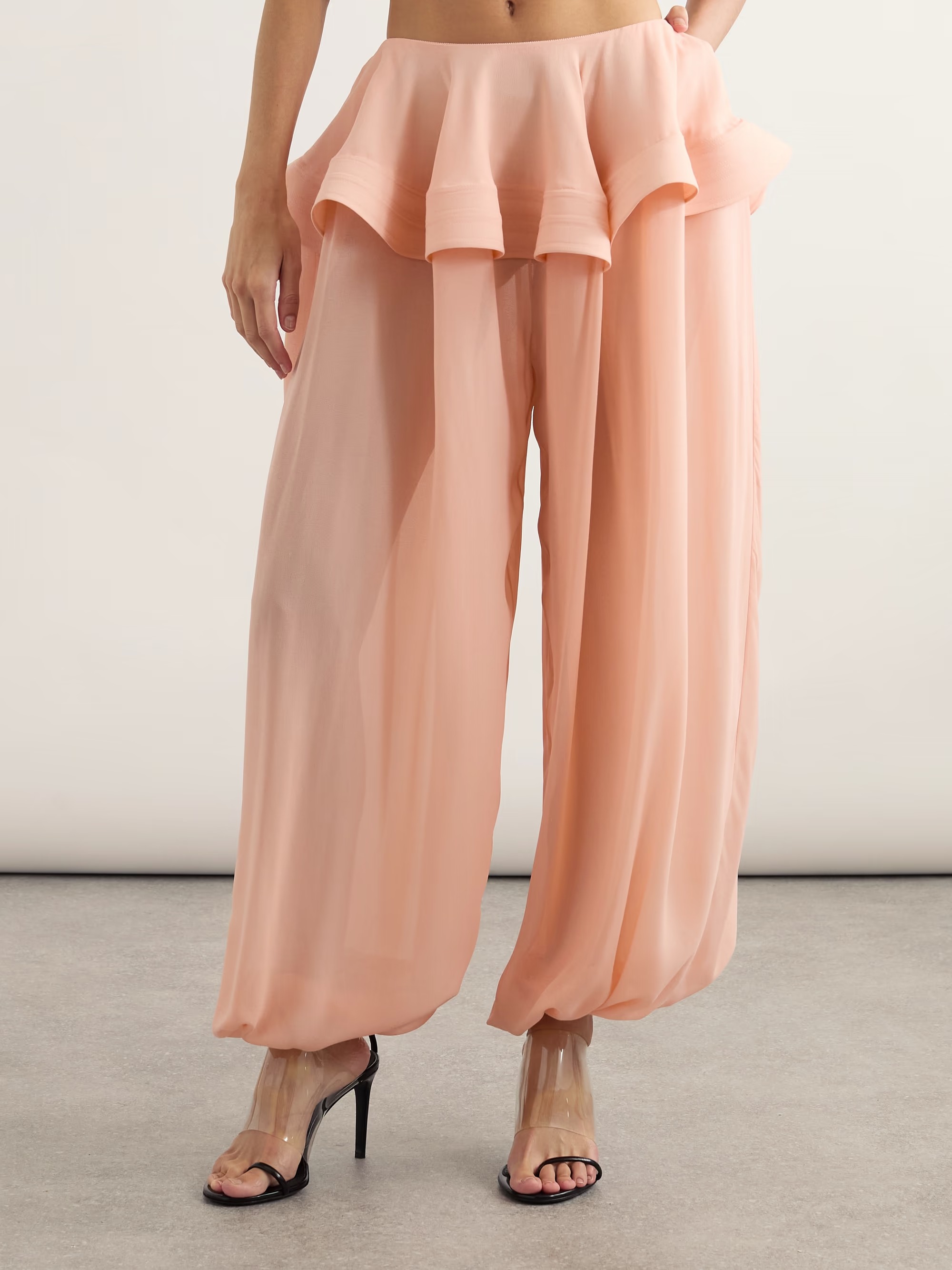 Alaïa, Pleated georgette peplum balloon pants