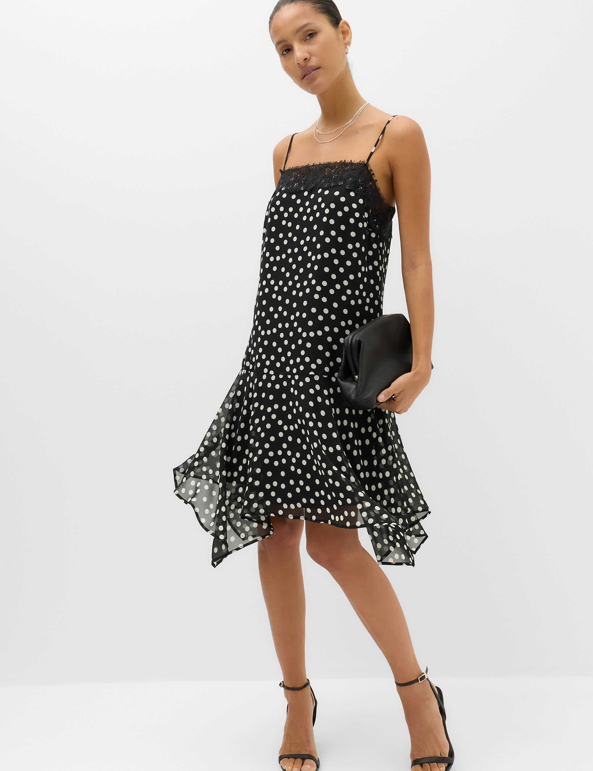 Polka Dot Lace Detail Mini Slip Dress