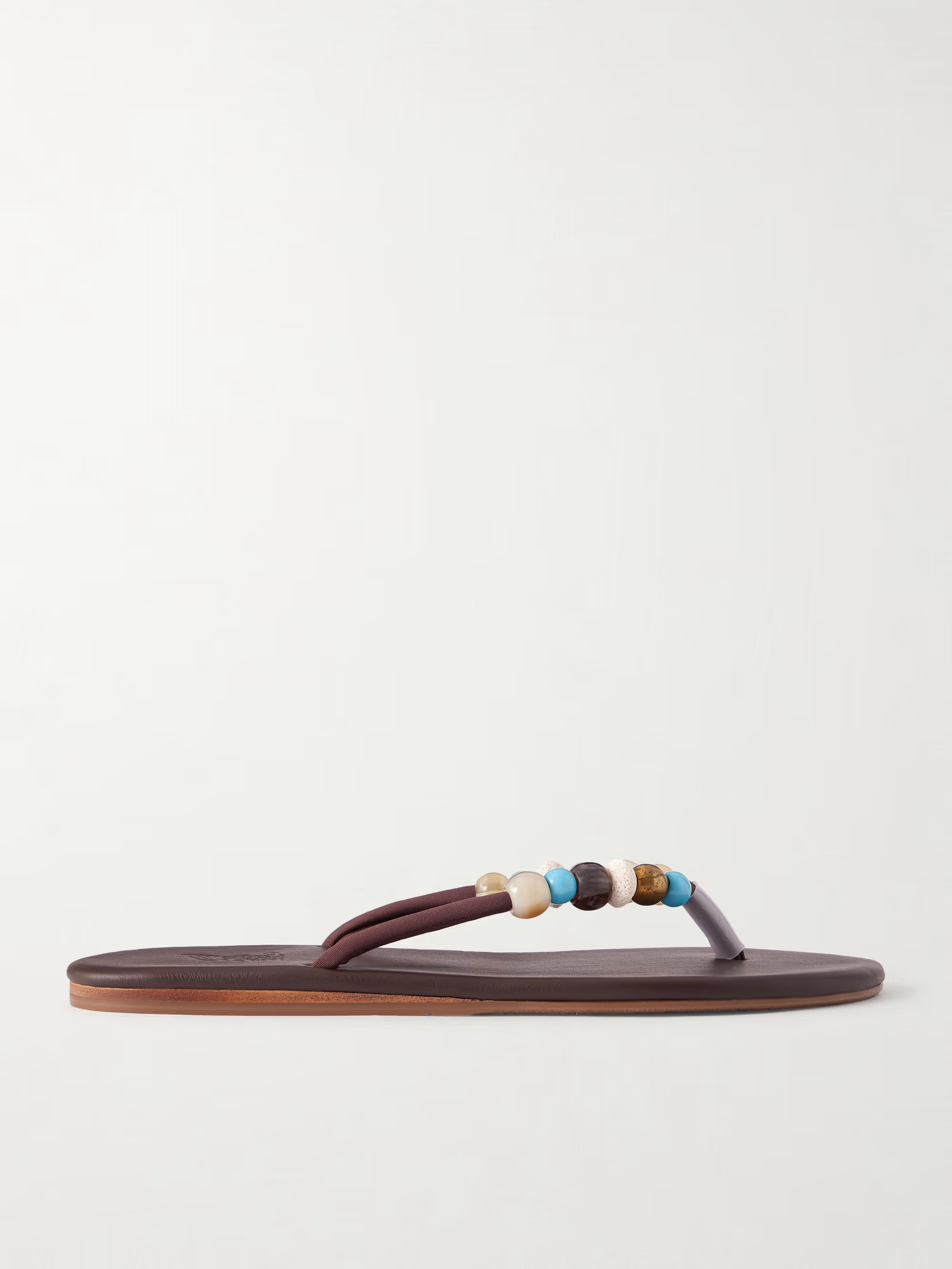 ANCIENT GREEK SANDALS, Saionara Bead-Embellished Leather Flip Flops