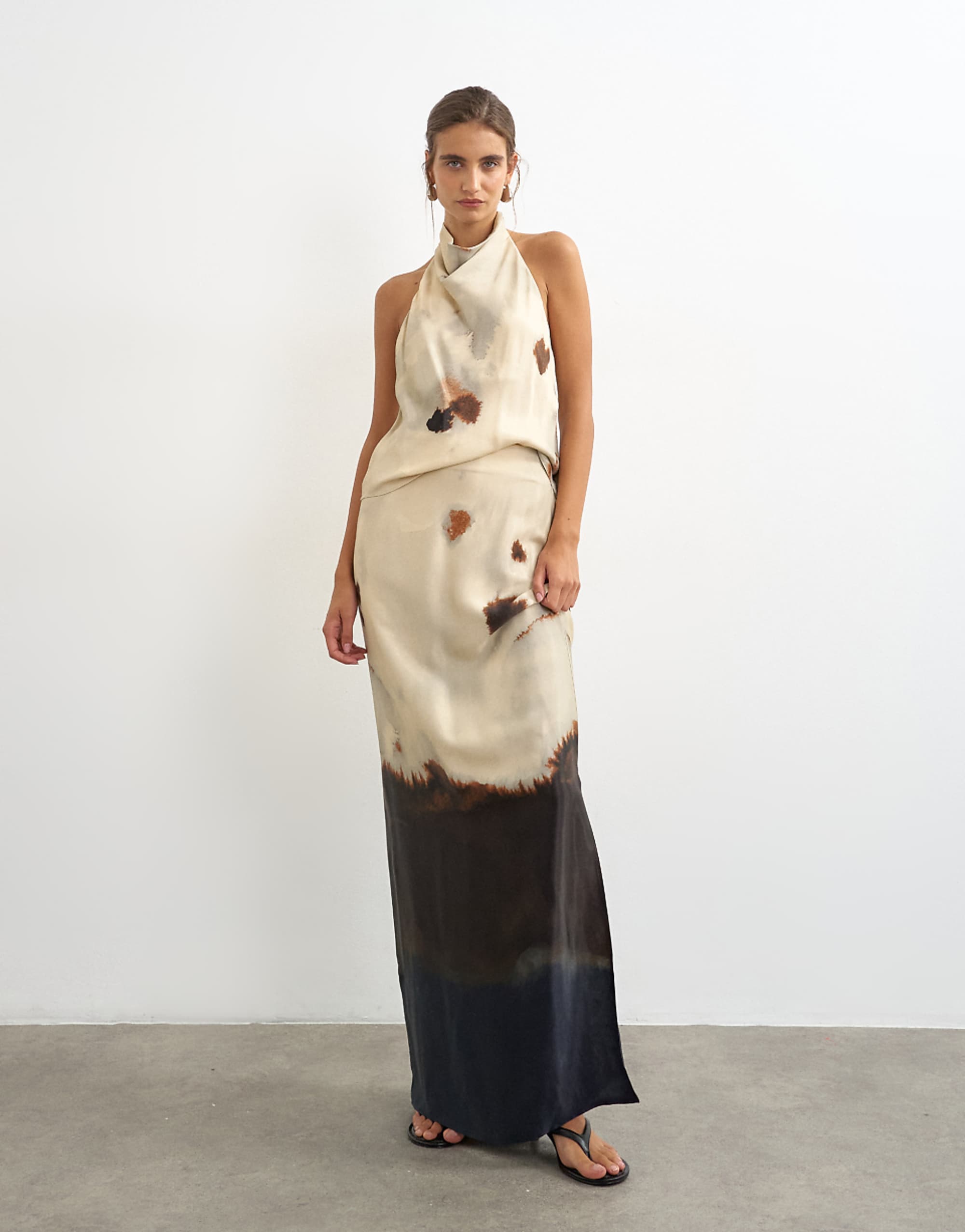 Topshop Co-Ord Printed Satin Column Maxi Skirt in Abstract Print