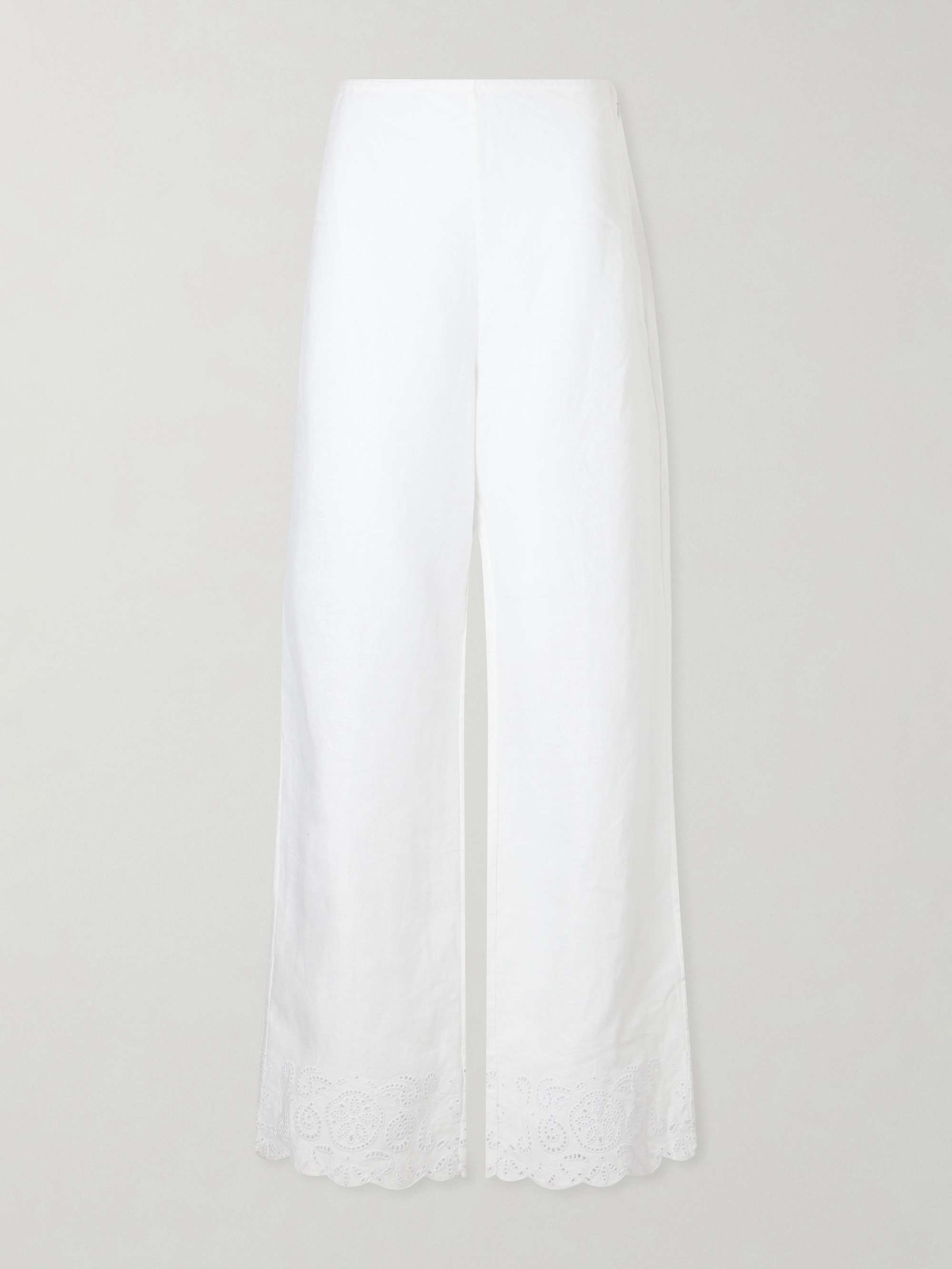 STAUD Oscar Embroidered Linen Straight-Leg Pants