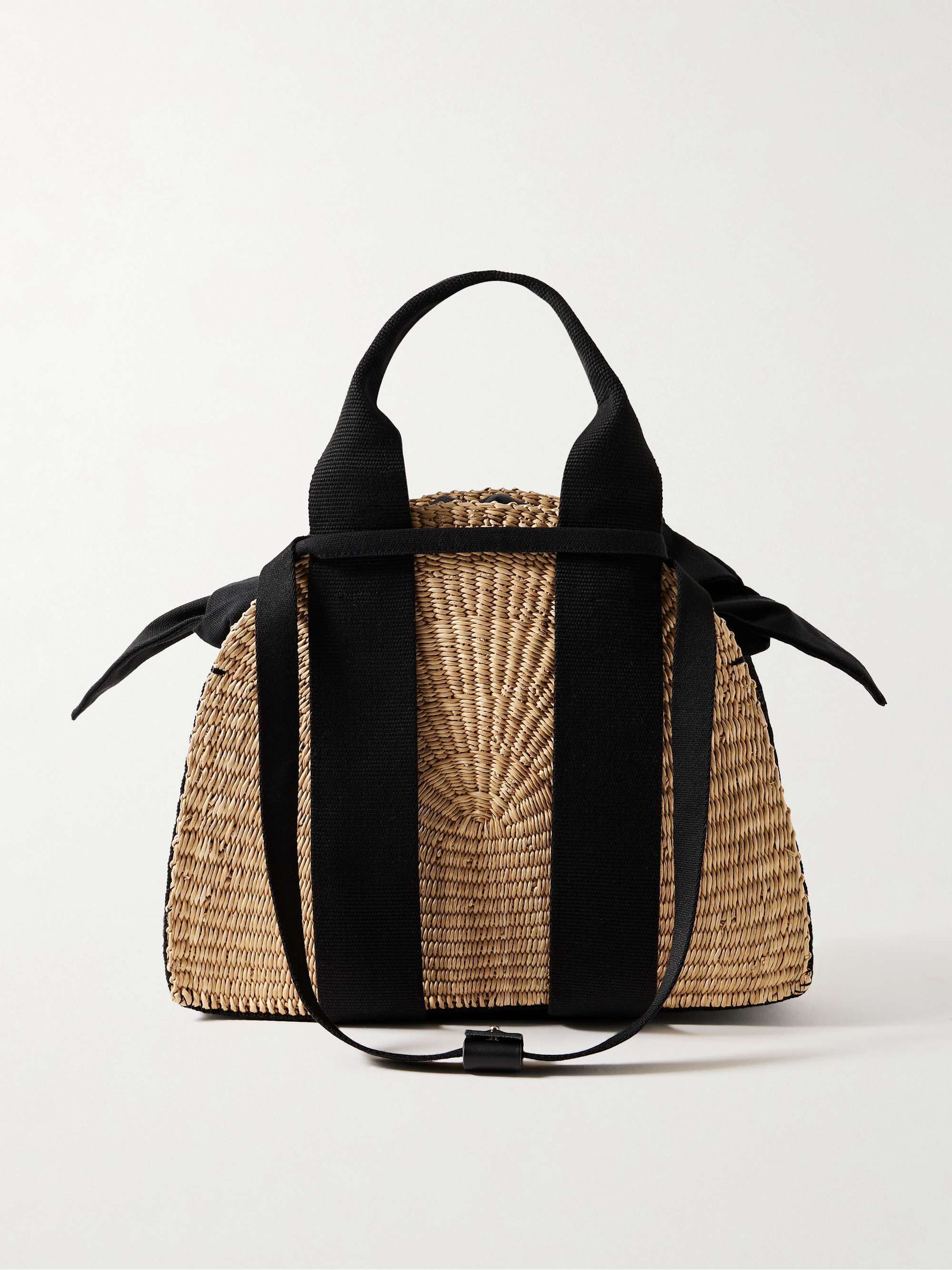 Mina Mini Canvas-Trimmed Woven Straw Tote