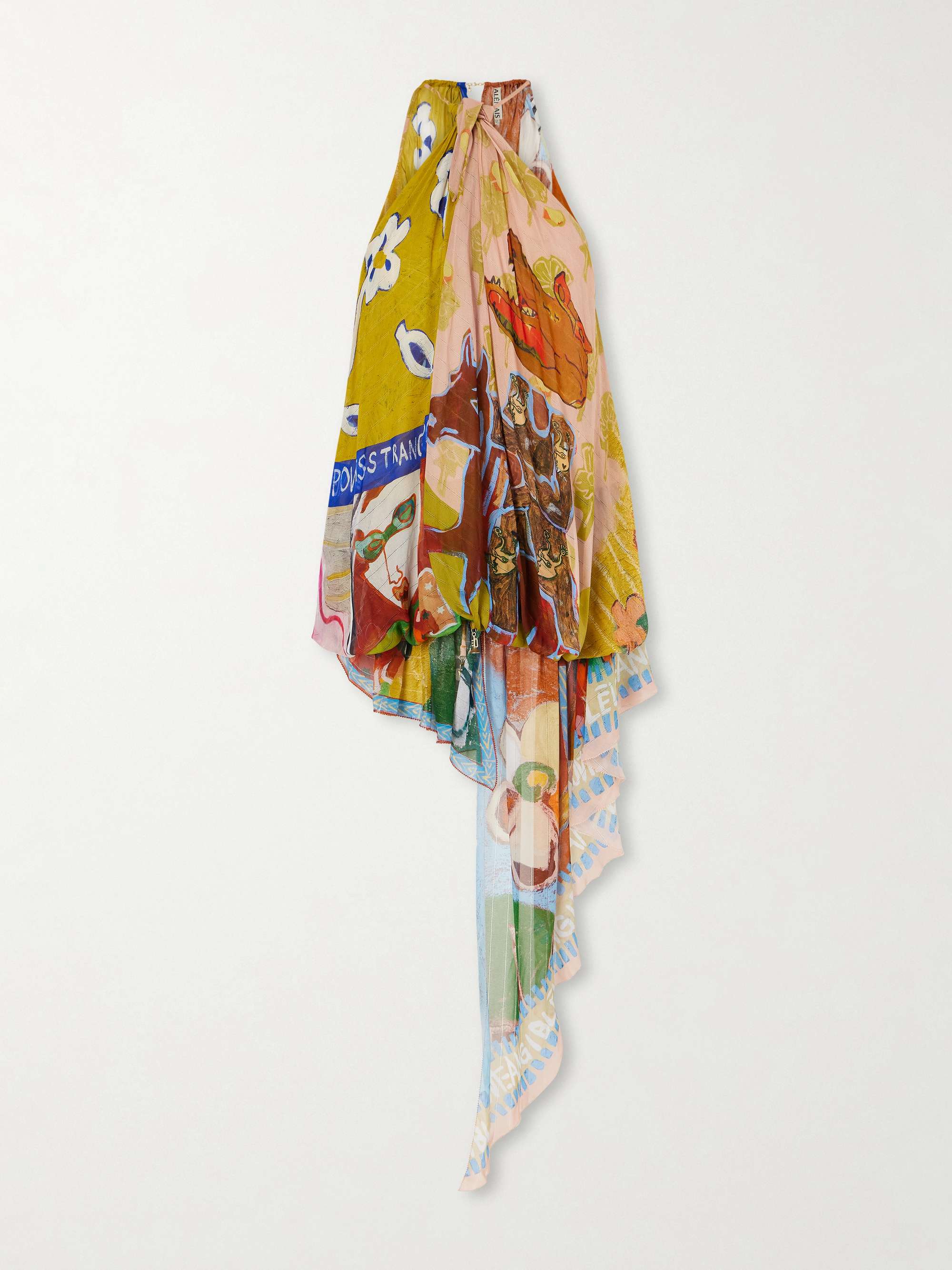 Mlak Asymmetrical Printed Organza Halterneck Tank
