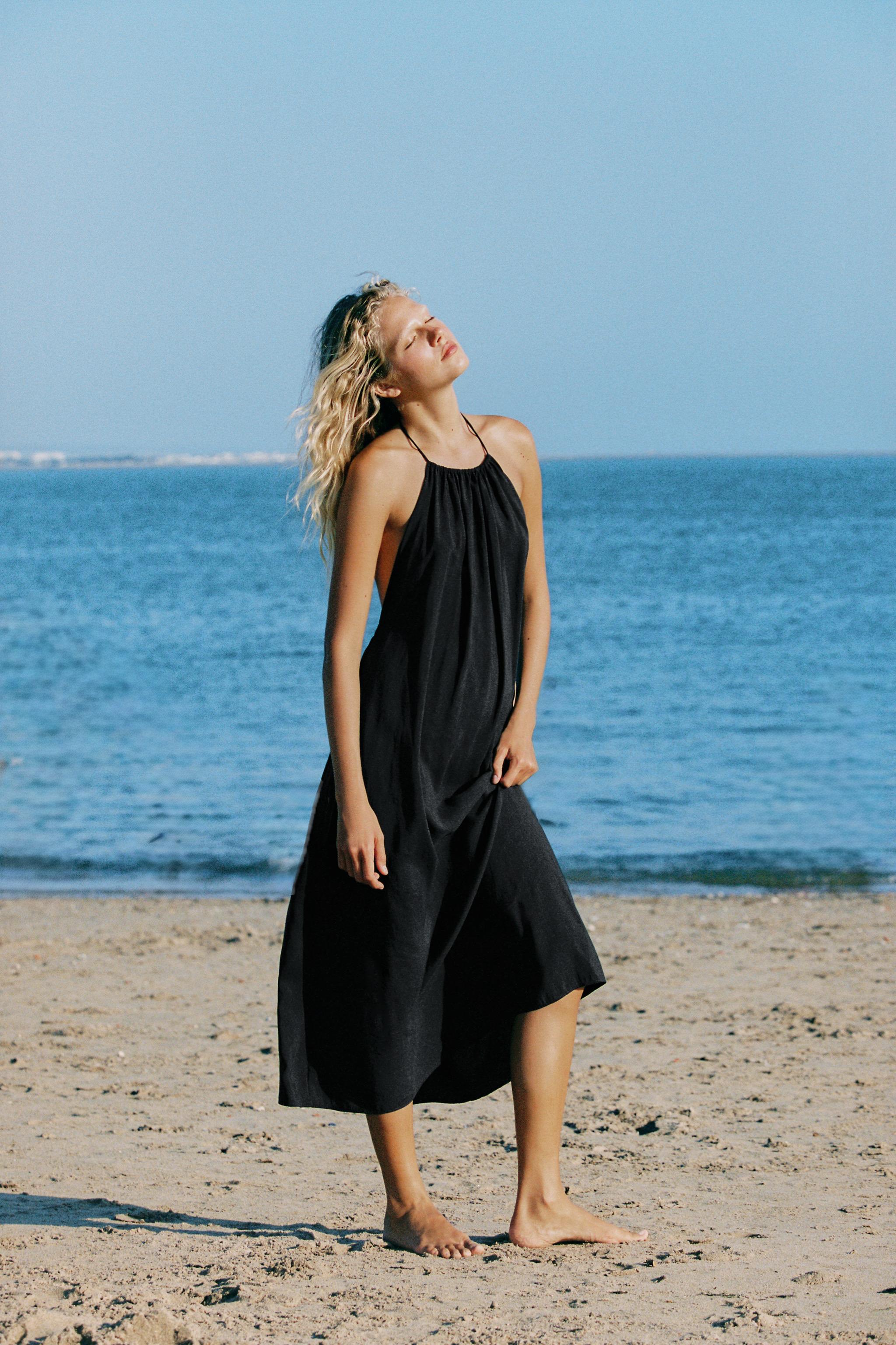 Flowing Halter Dress - Black - Xs