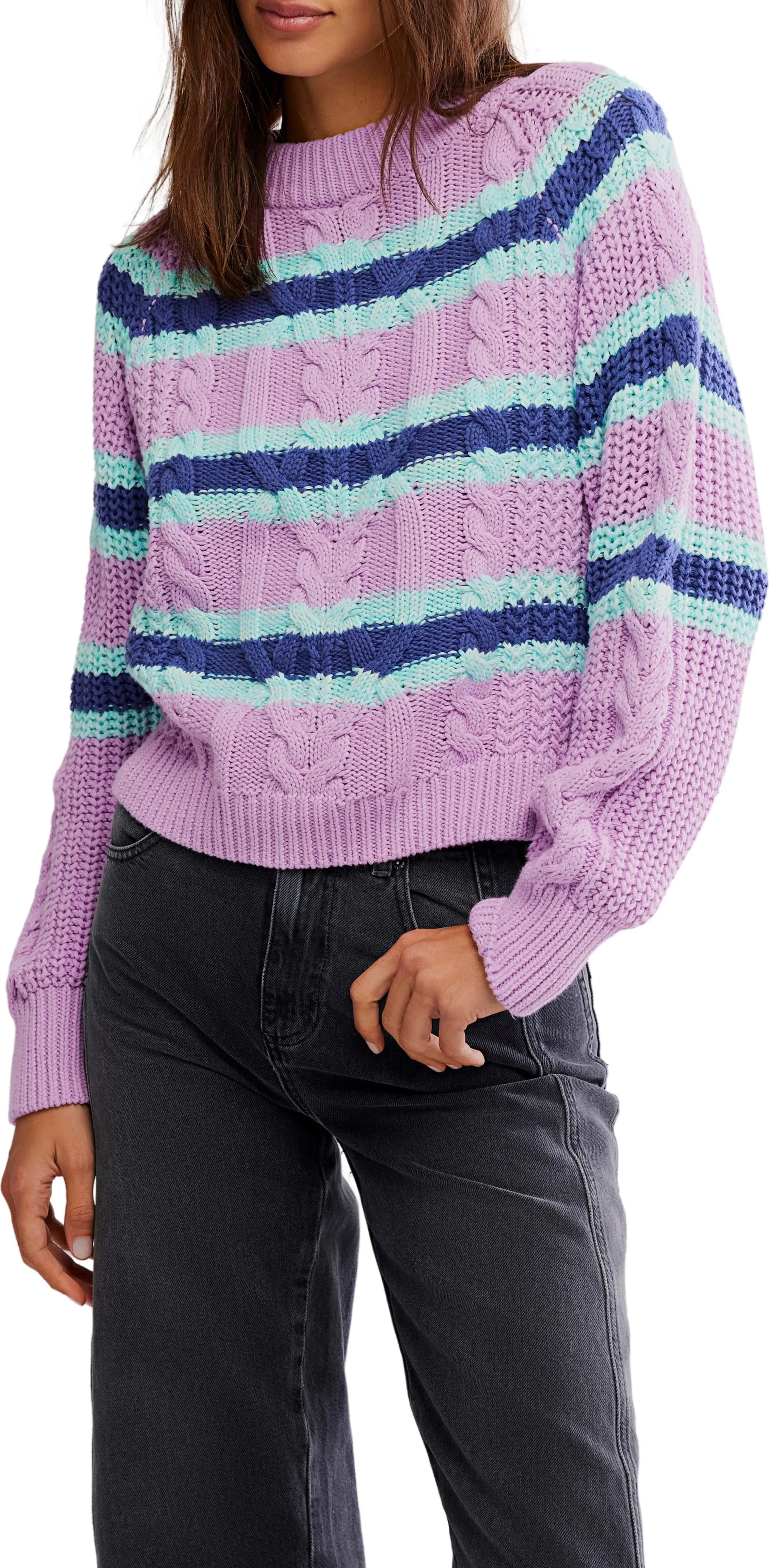 Free People, Frankie Stripe Cable Stitch Cotton Sweater