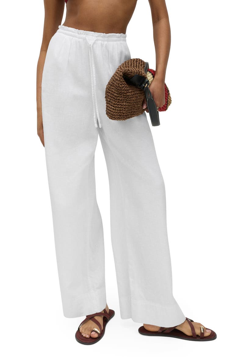 Linen Blend Wide Leg Drawstring Pants