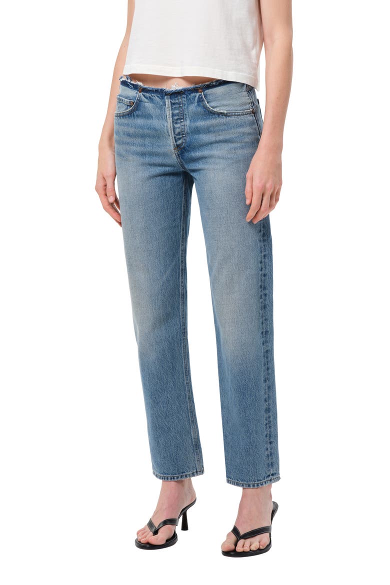 Frayed Waist Low Rise Ankle Slim Jeans