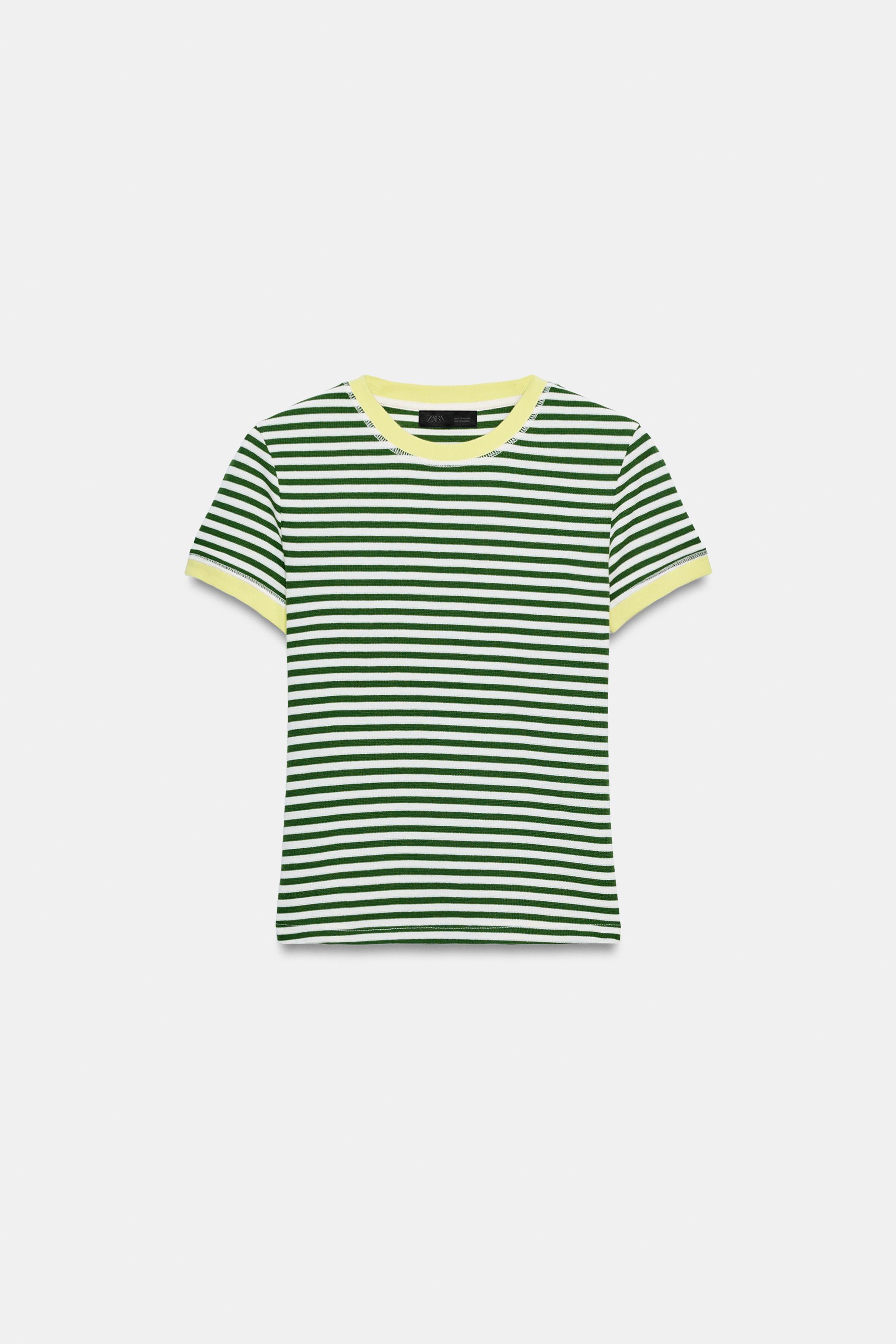 Striped Short Sleeve T-Shirt - Green / Ecru - S