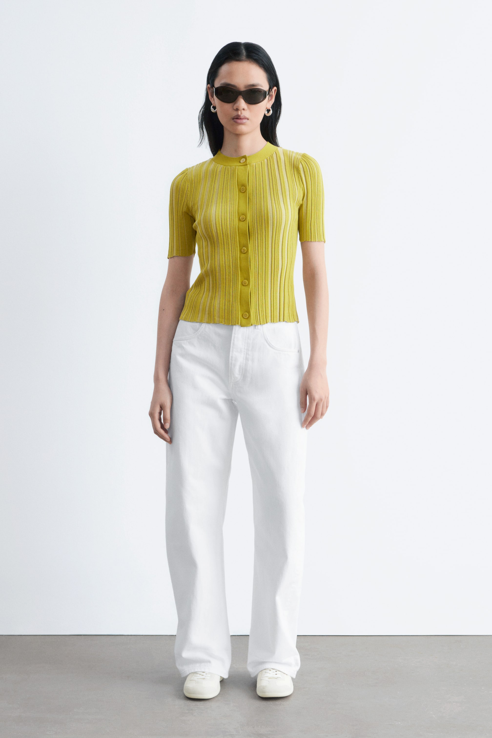Short-Sleeve Rib-Knit Cardigan