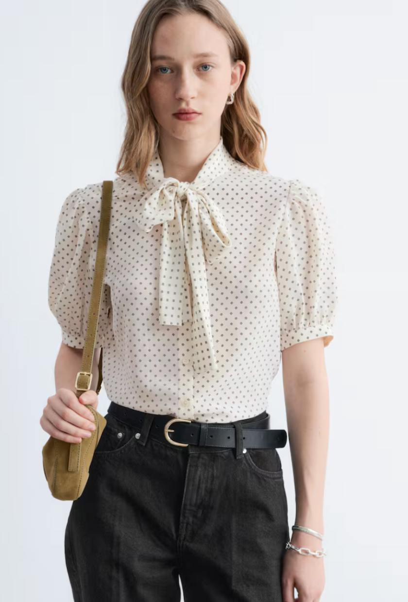 & Other Stories, Printed Tie-Neck Silk Blouse