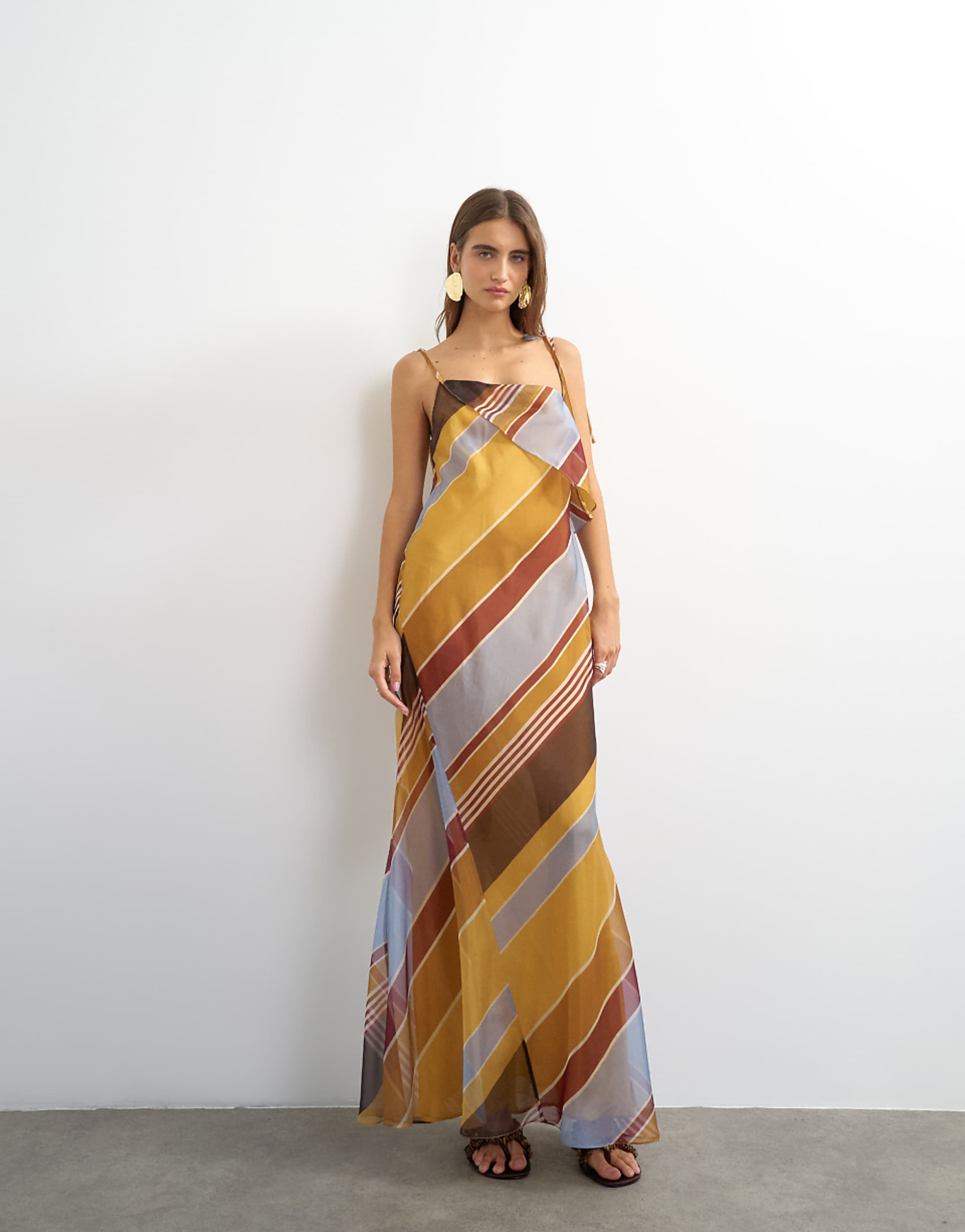 Topshop Folded Bust Organza Maxi Dress in Stripe