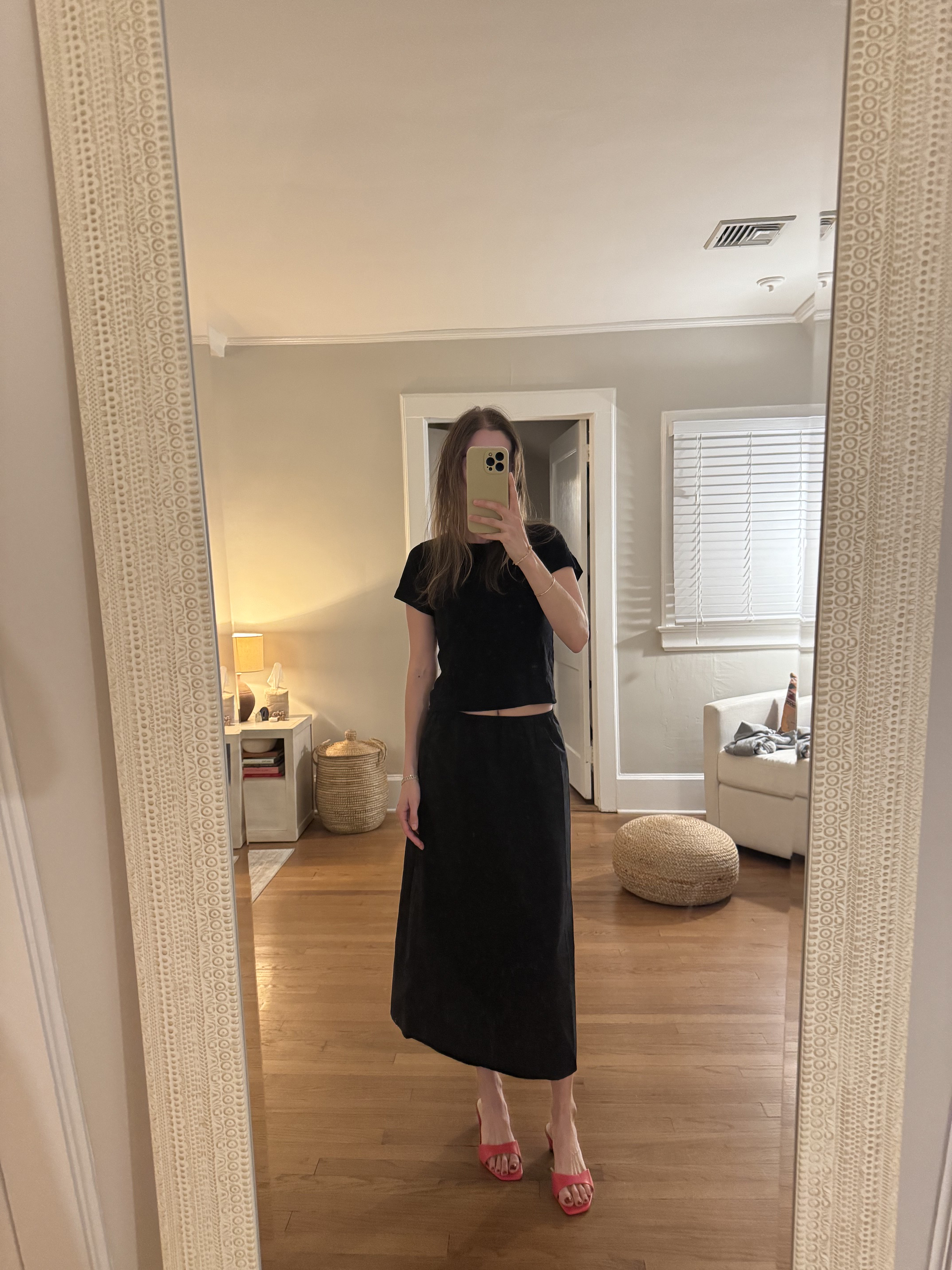 Tessa Faye O'Connell wearing a linen skirt