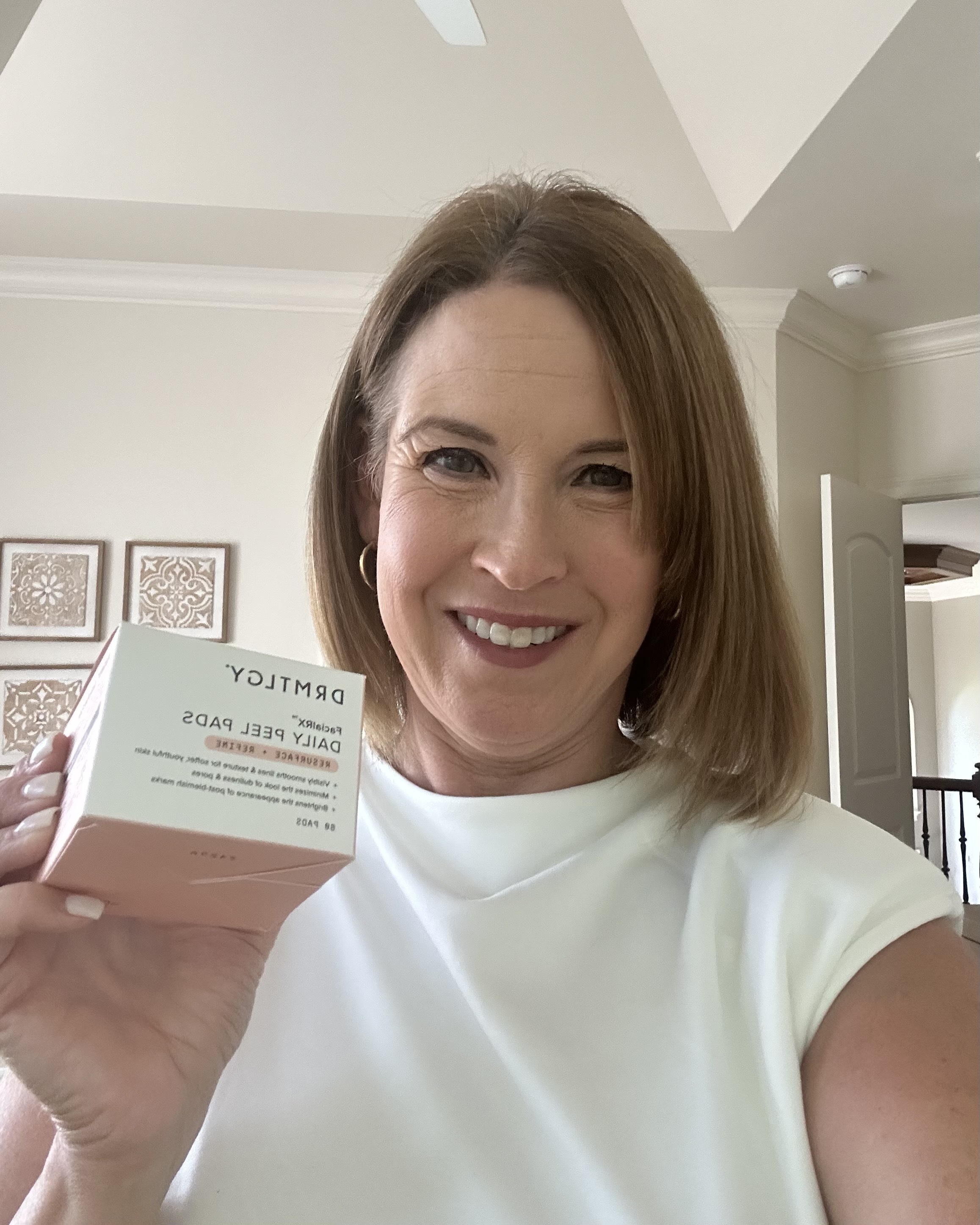 Image of associate beauty editor Alyssa Brascia's mother, Lori Brascia, after testing the Drmtlgy FacialRX Daily Peel Pads for a week.