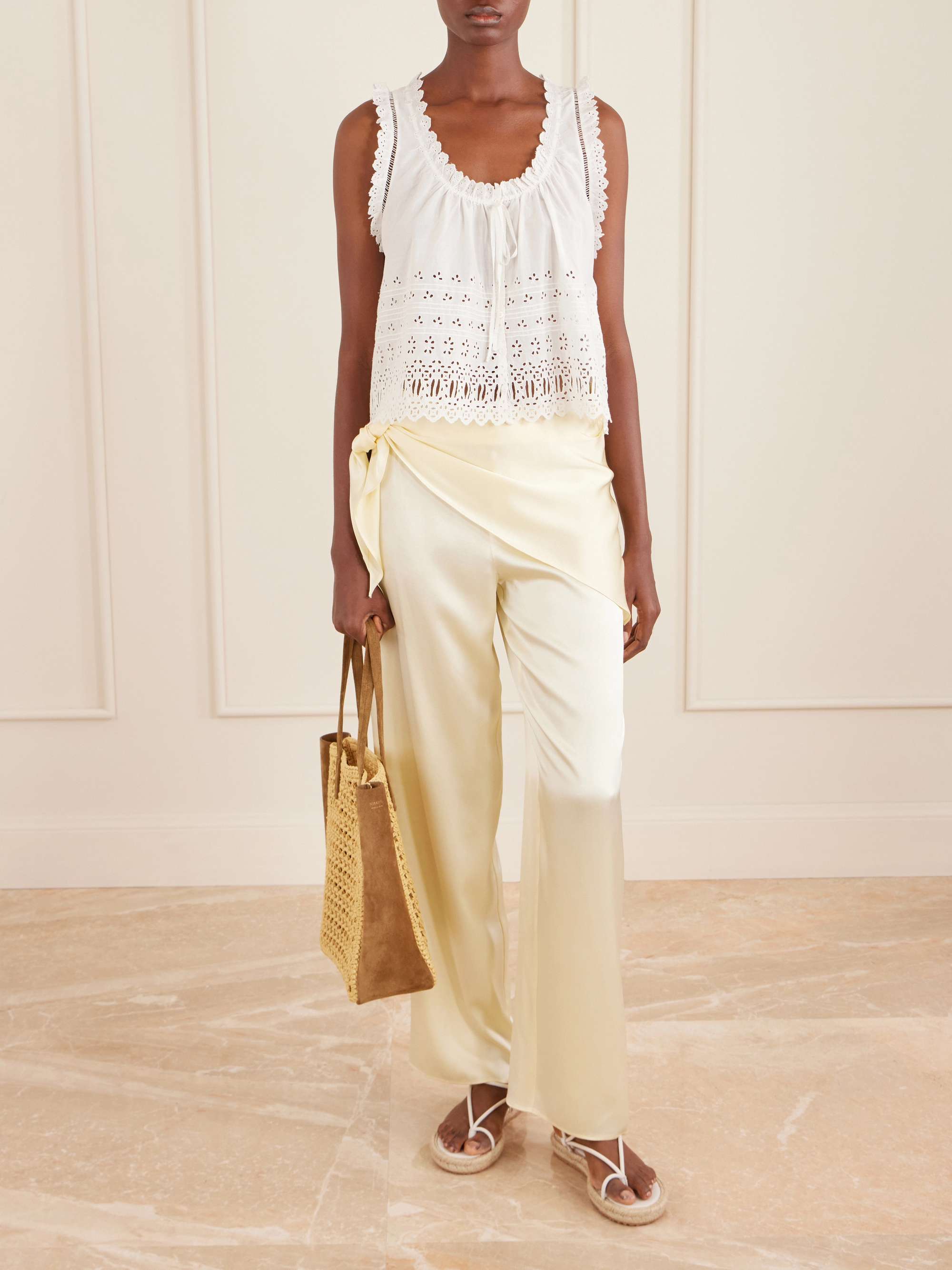 Lavona Tie-Detailed Silk-Satin Wide-Leg Pants
