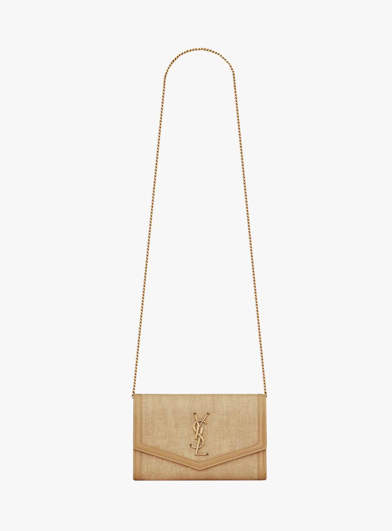 ysl, UPTOWN chain wallet in micro raffia