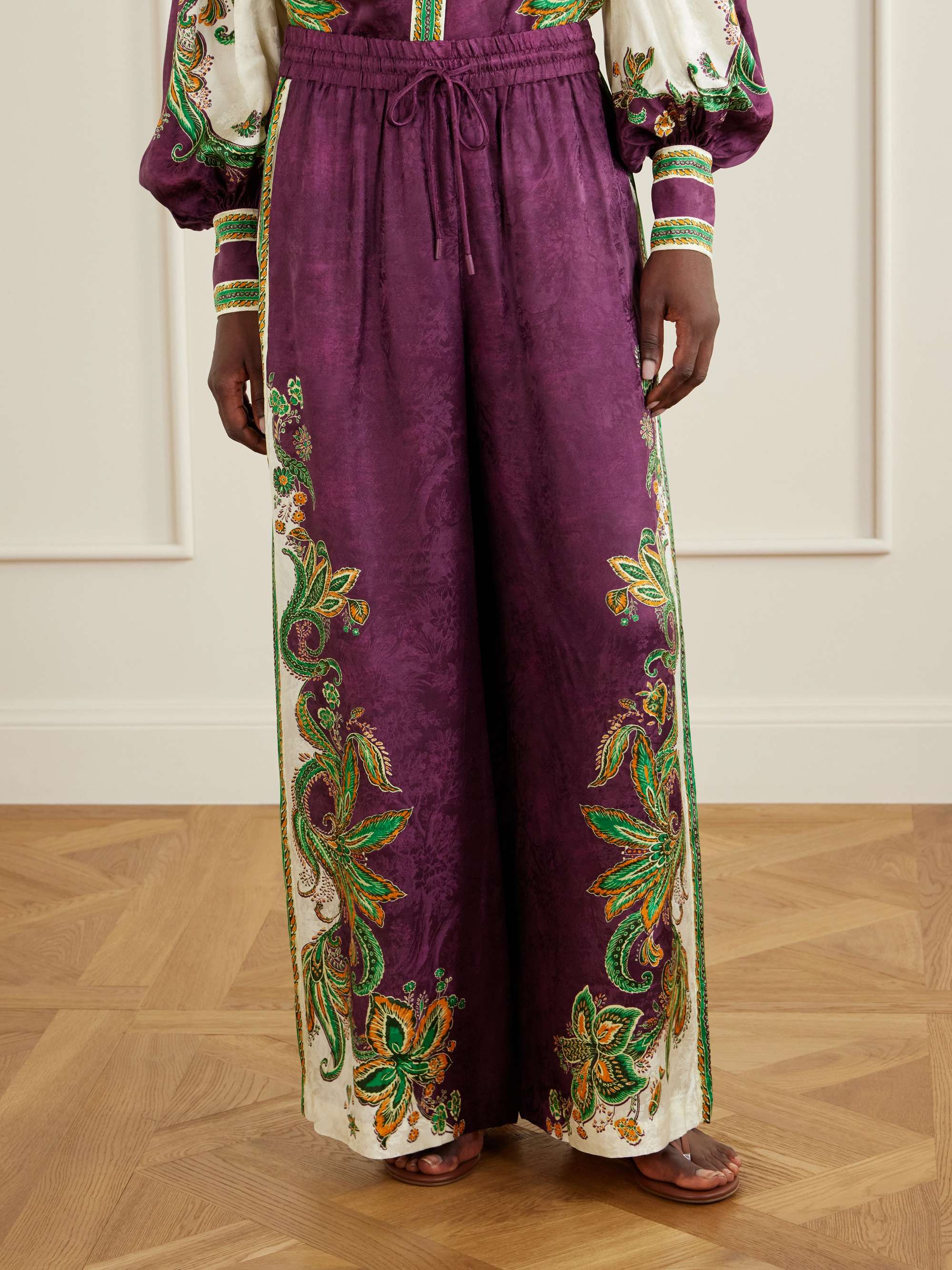 Ruthie Printed Satin-Jacquard Wide-Leg Pants