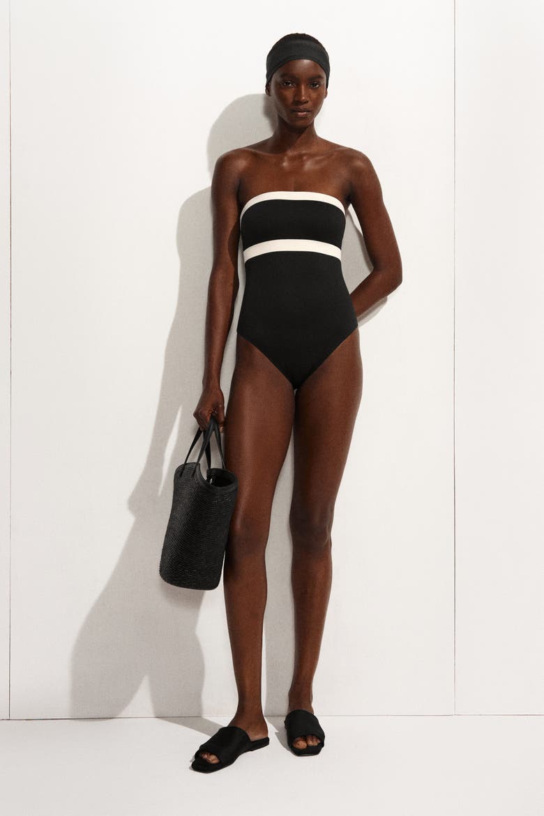 Color-Block Scuba Knit Bandeau Swimsuit