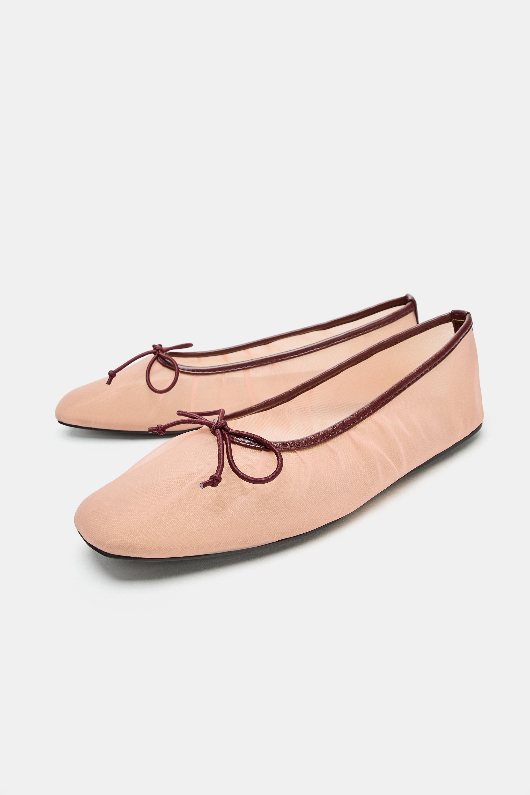 Mesh Bow Ballet Flats - Pink - 5