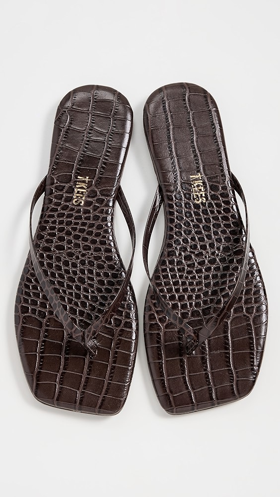 TKEES Square Toe Lily Flip Flops - Carob Croc