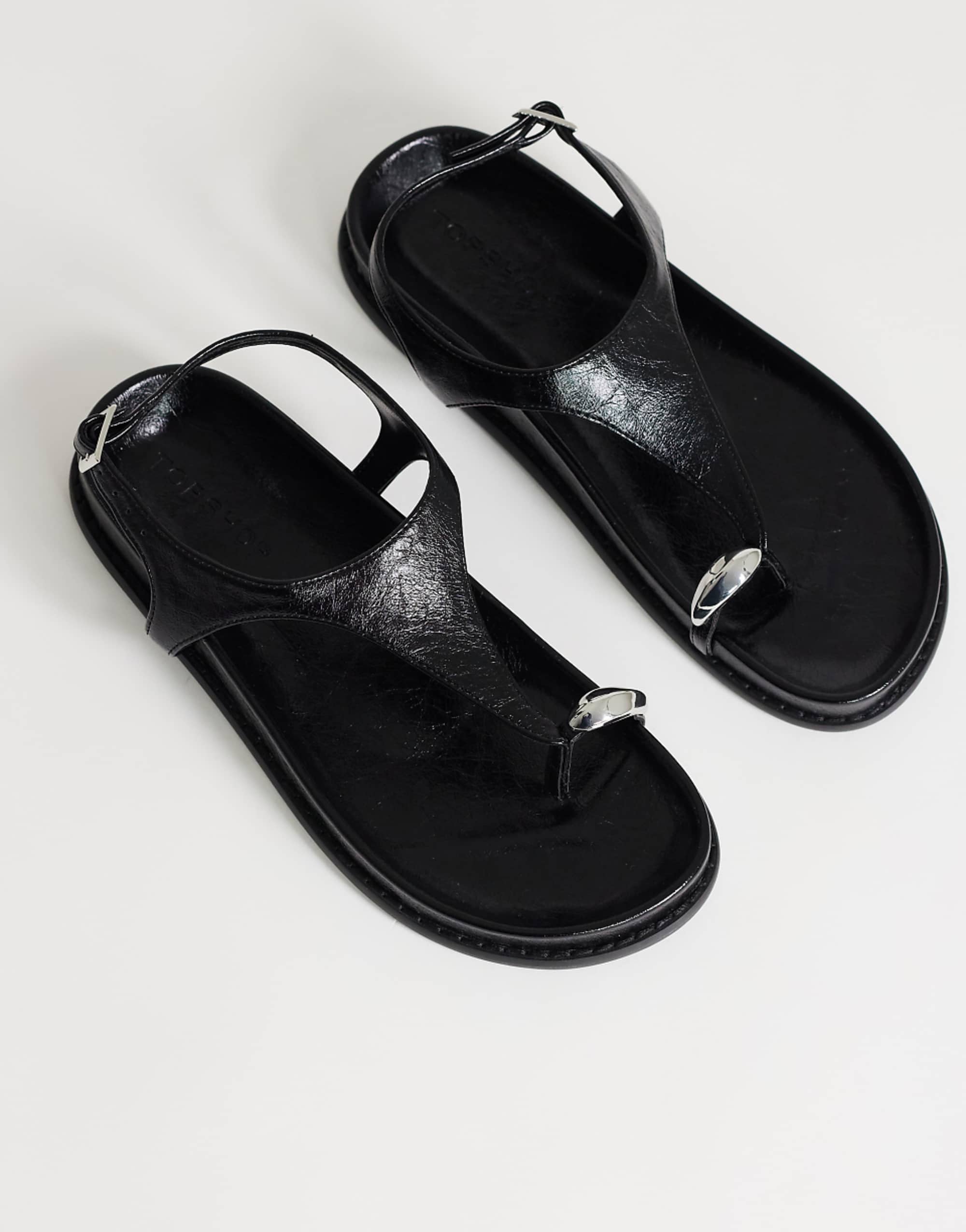 Topshop Elsie Hardware Footbed Sandal in Black