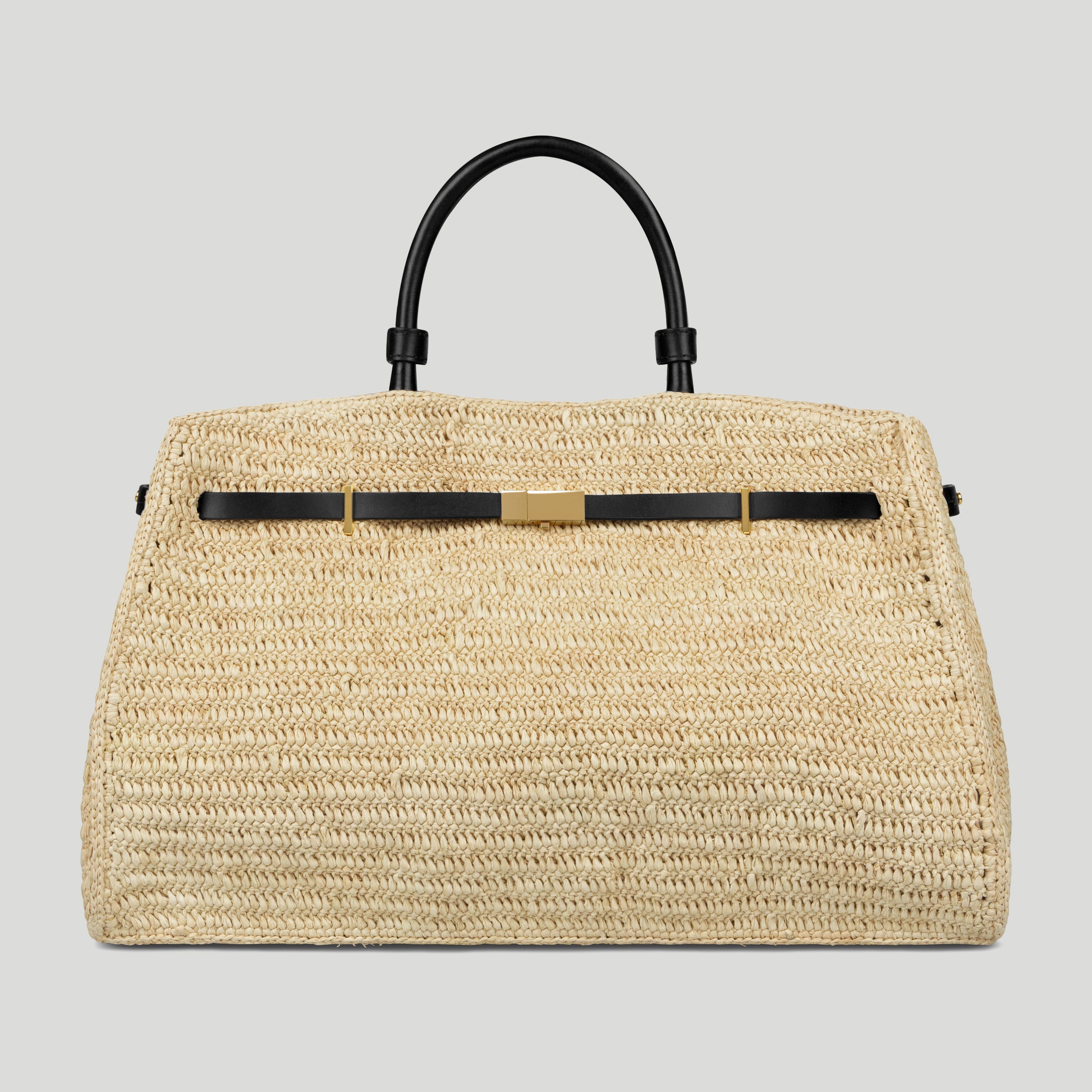 The Hudson | Natural Raffia & Black Smooth | Demellier