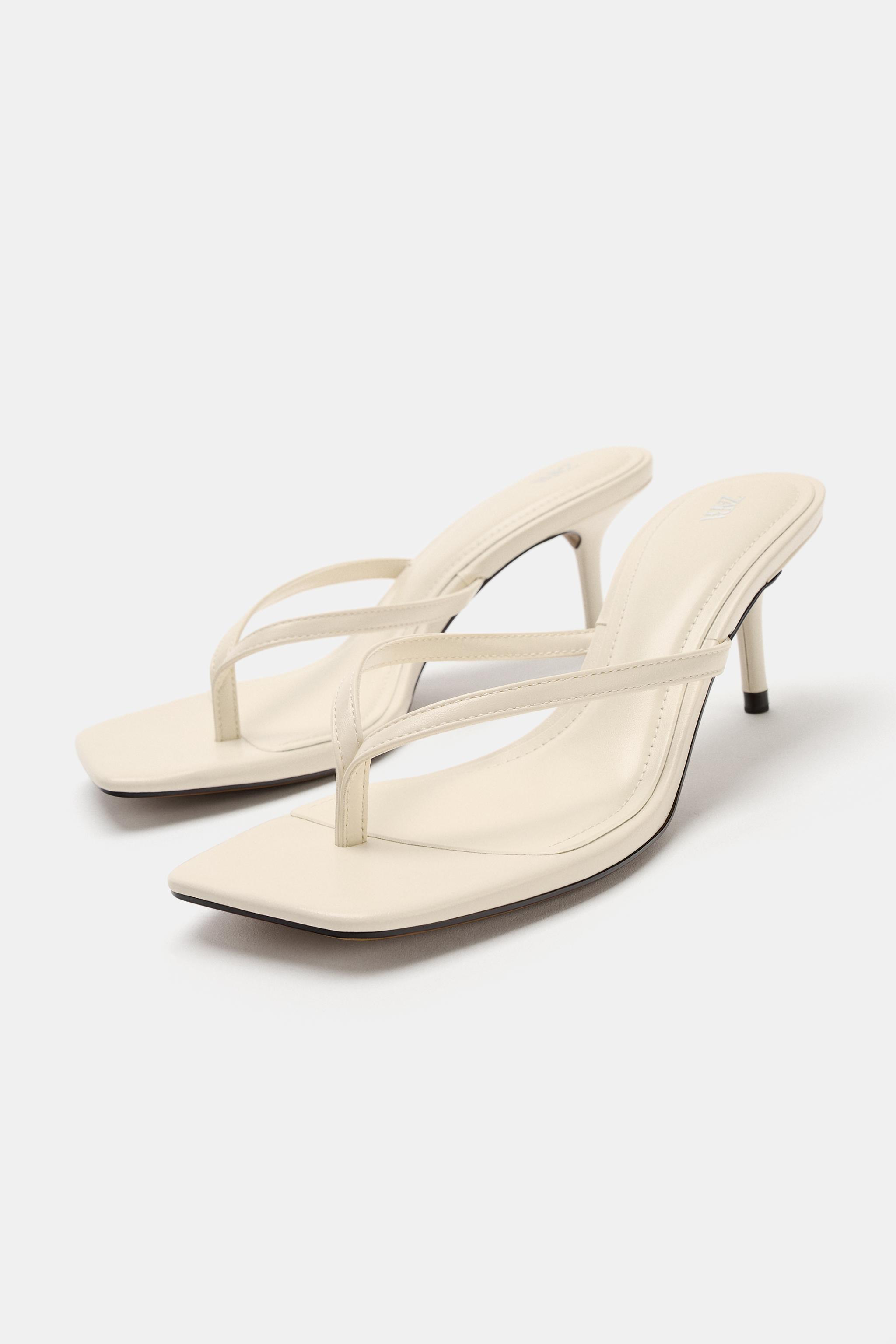 ZARA Square Toe Heeled Sandals - Off White - 5