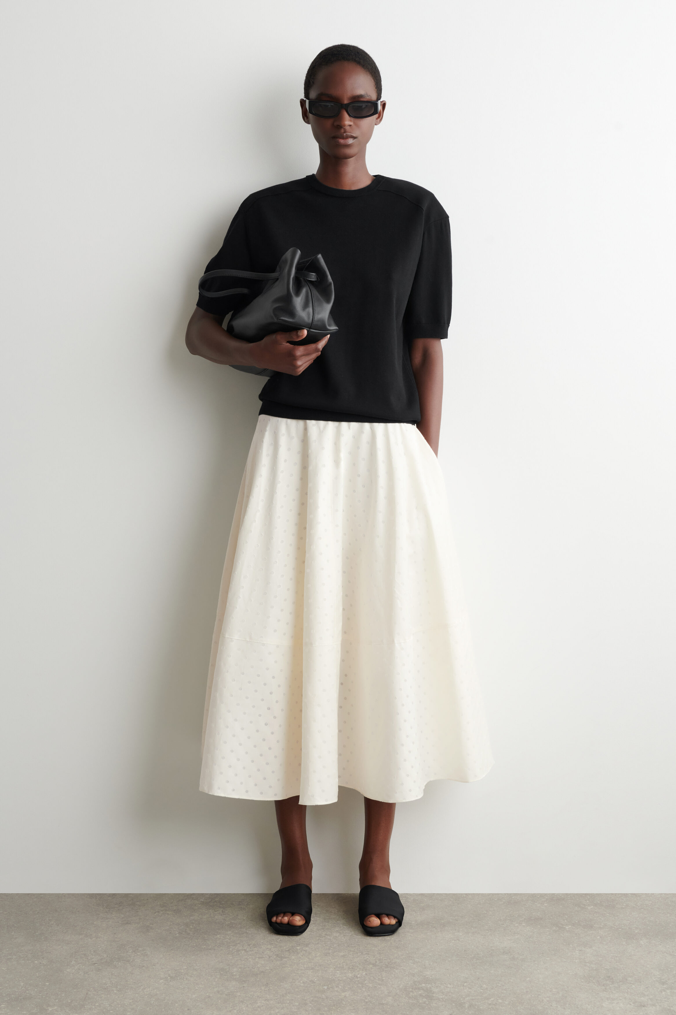 Polka-Dot Jacquard Cotton Midi Skirt