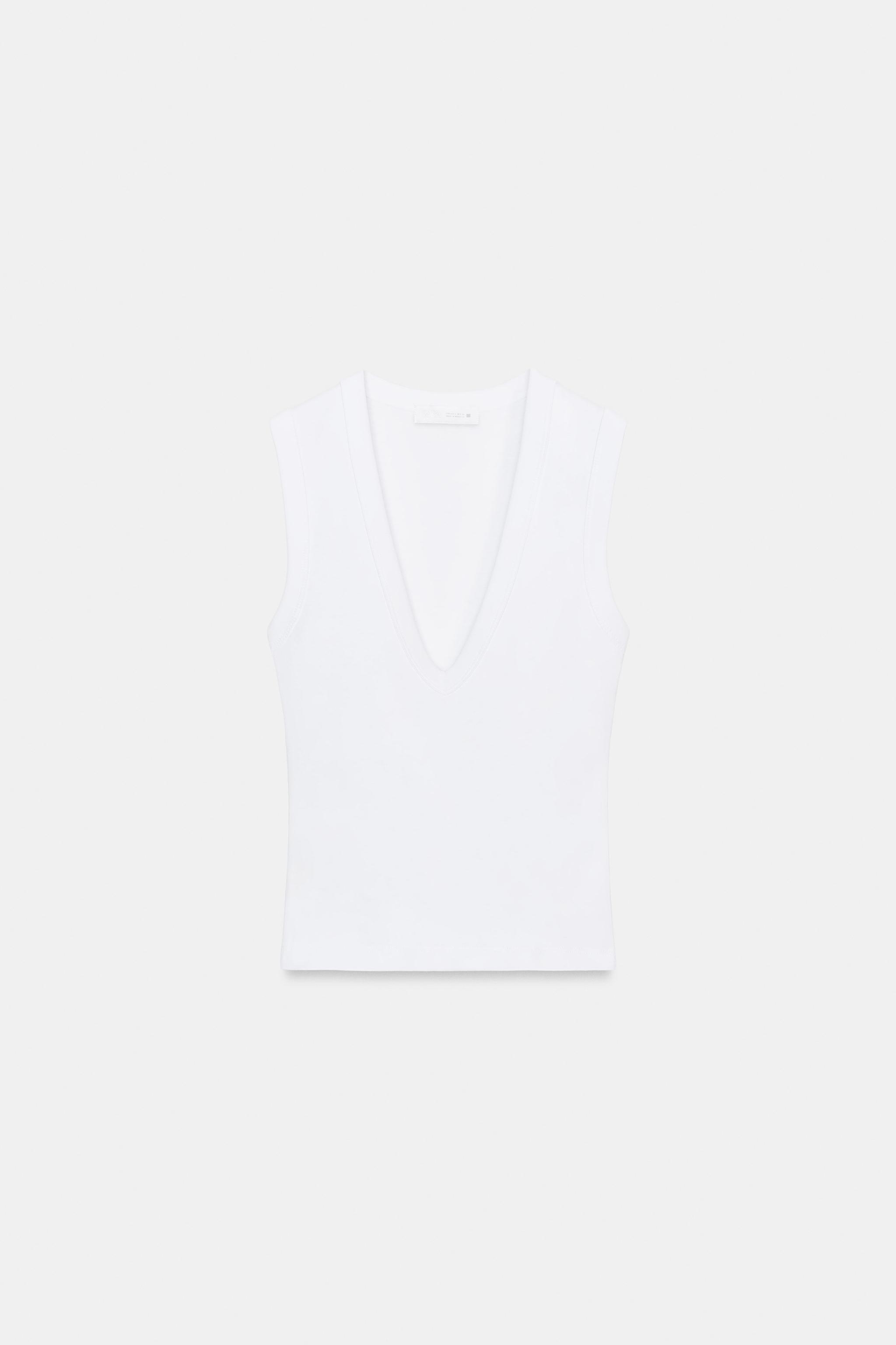 Cotton V-Neck T-Shirt - White - S
