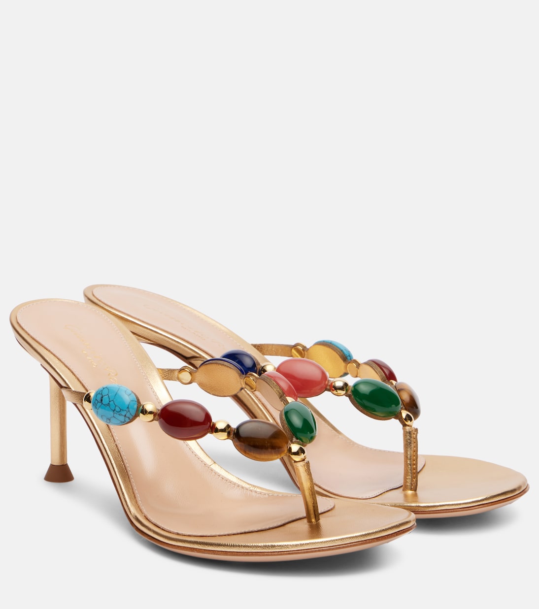 Shanti Embellished Leather Thong Sandals  in Multicoloured - Gianvito Rossi