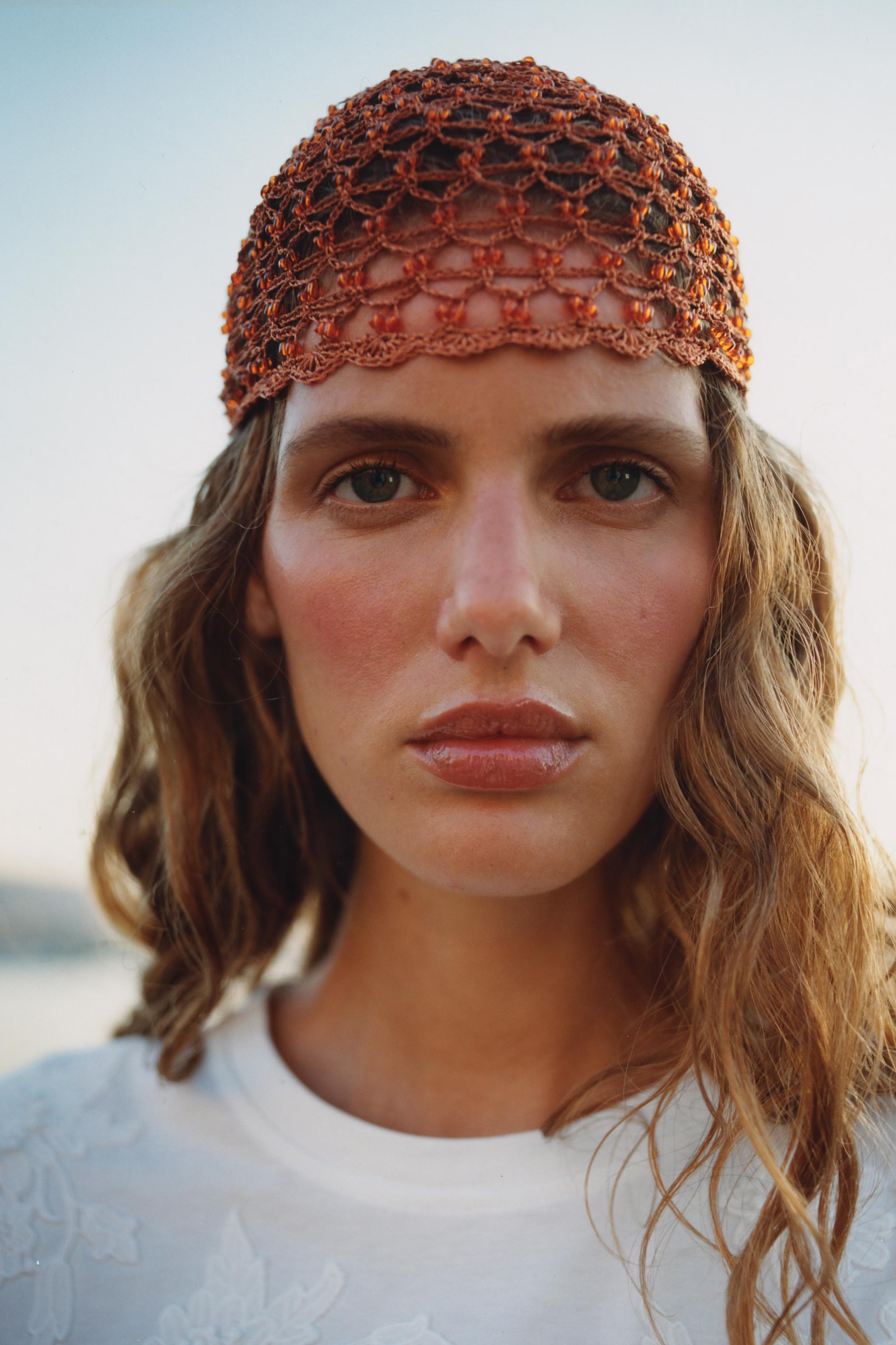 Crochet Beaded Cap - Orange - S-M