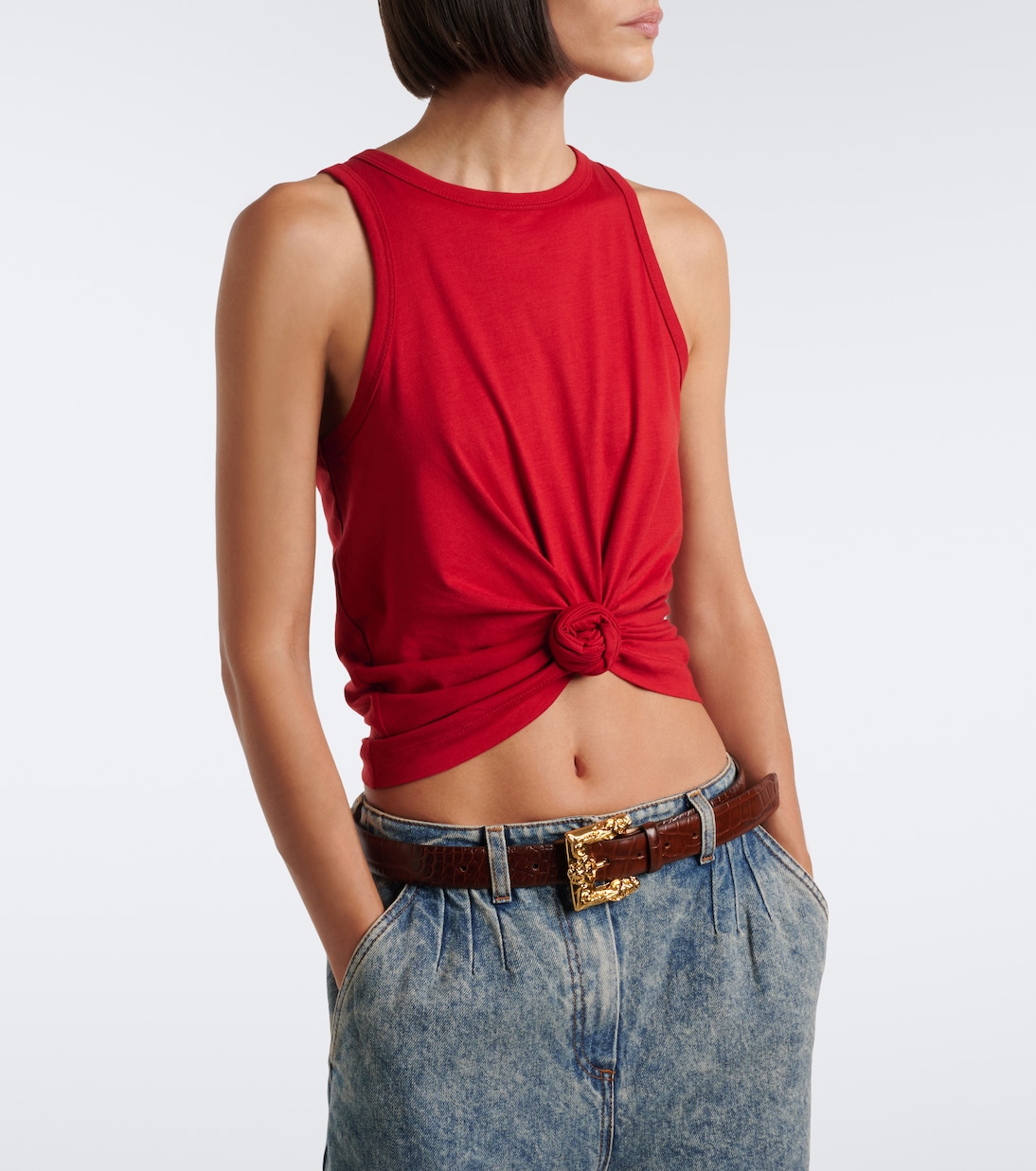 Cropped Cotton-Blend Top in Red - Magda Butrym