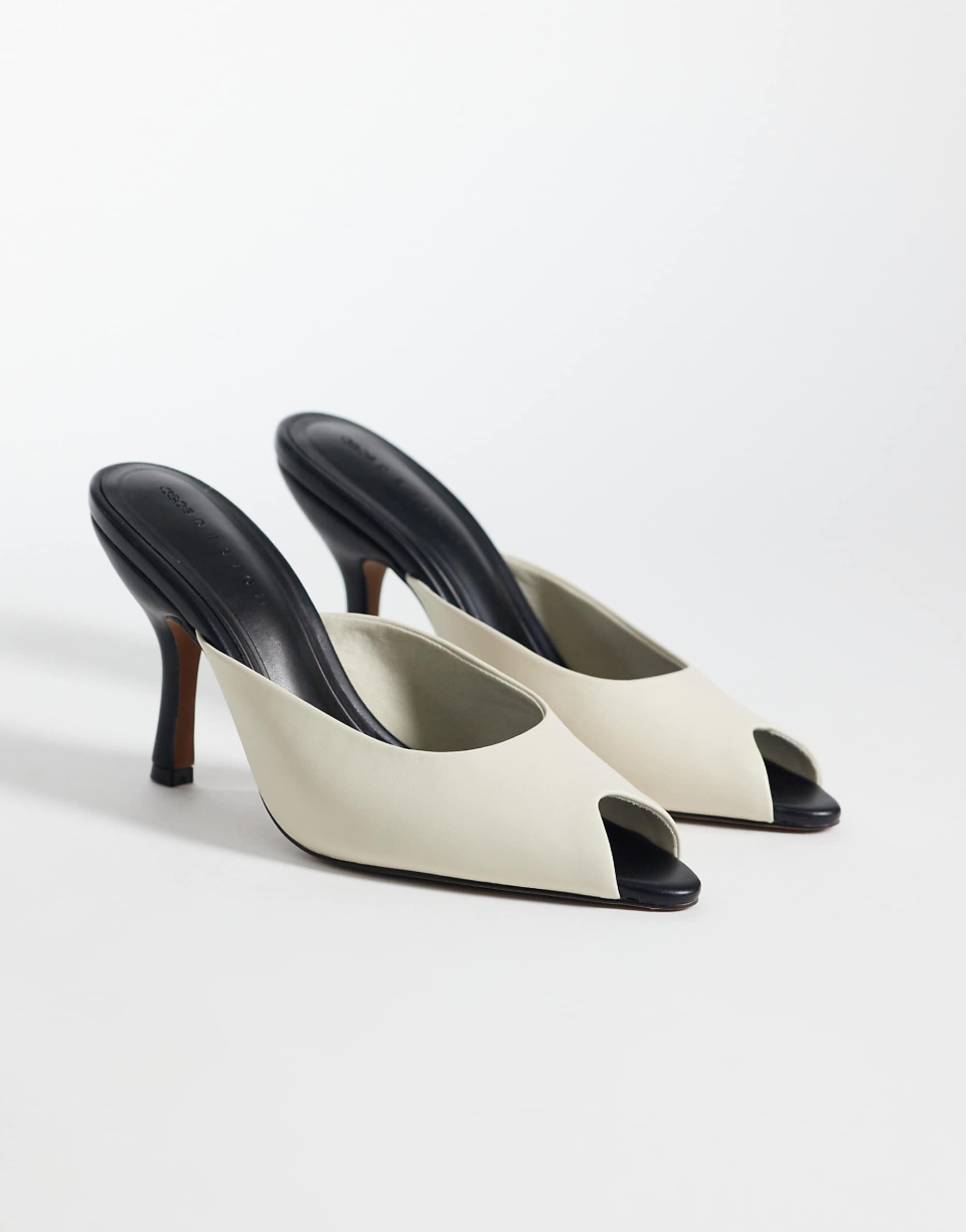 Asos Design Nobu Peep Toe High Heel Mules in Black and White